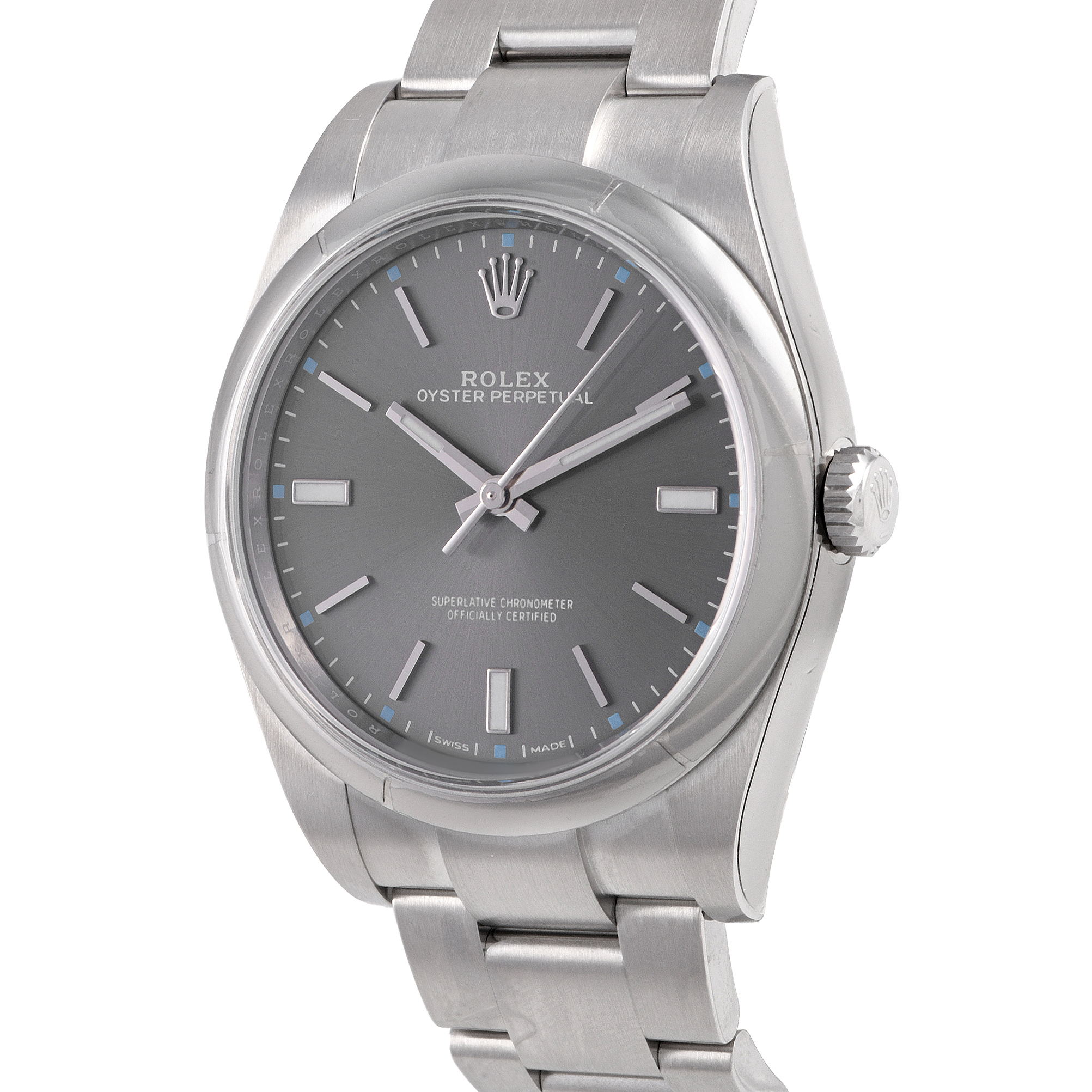 Rolex Oyster Perpetual 39 Rhodium Dial Khanjar Watch 114300