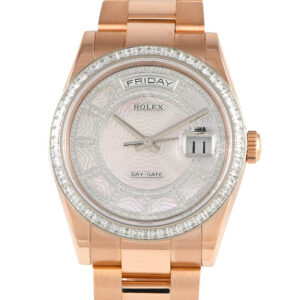 Rolex Day-Date 36 Carousel Pink Mother of Pearl Diamond Dial Watch 118395BR