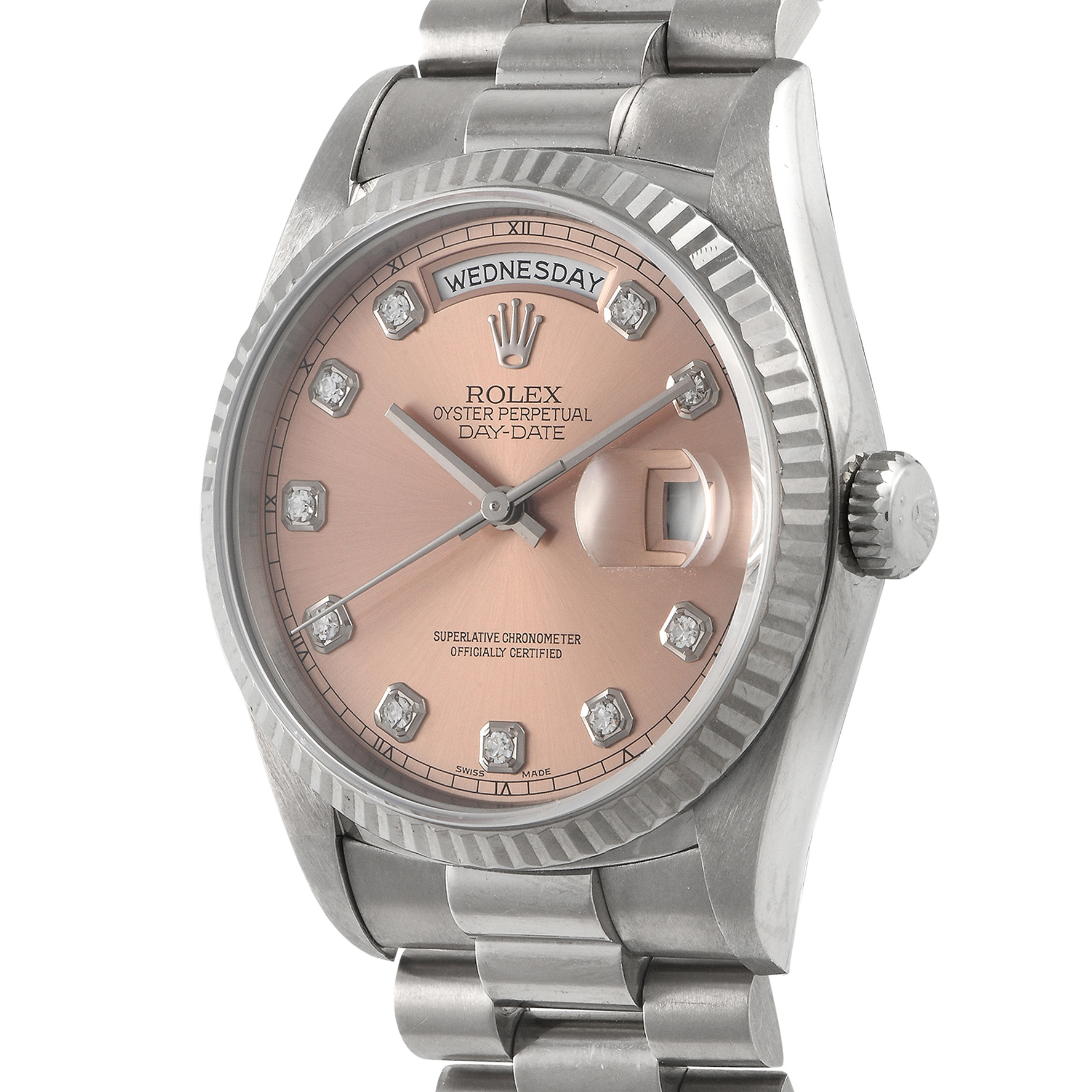 Rolex Day-Date Diamond Salmon Dial Watch 18239