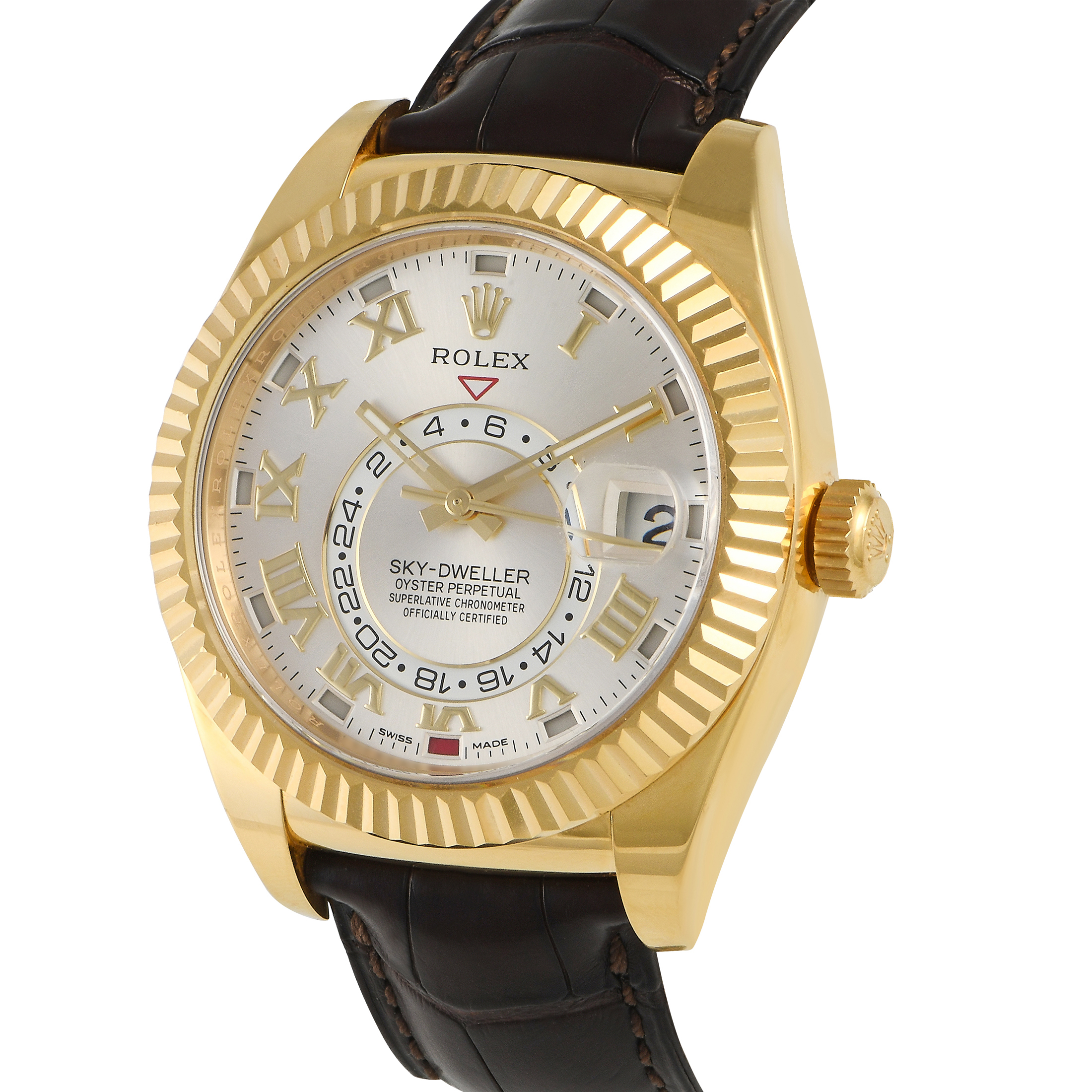 Rolex Sky-Dweller Silver Dial Yellow Gold Watch 326138-SLVRLBR