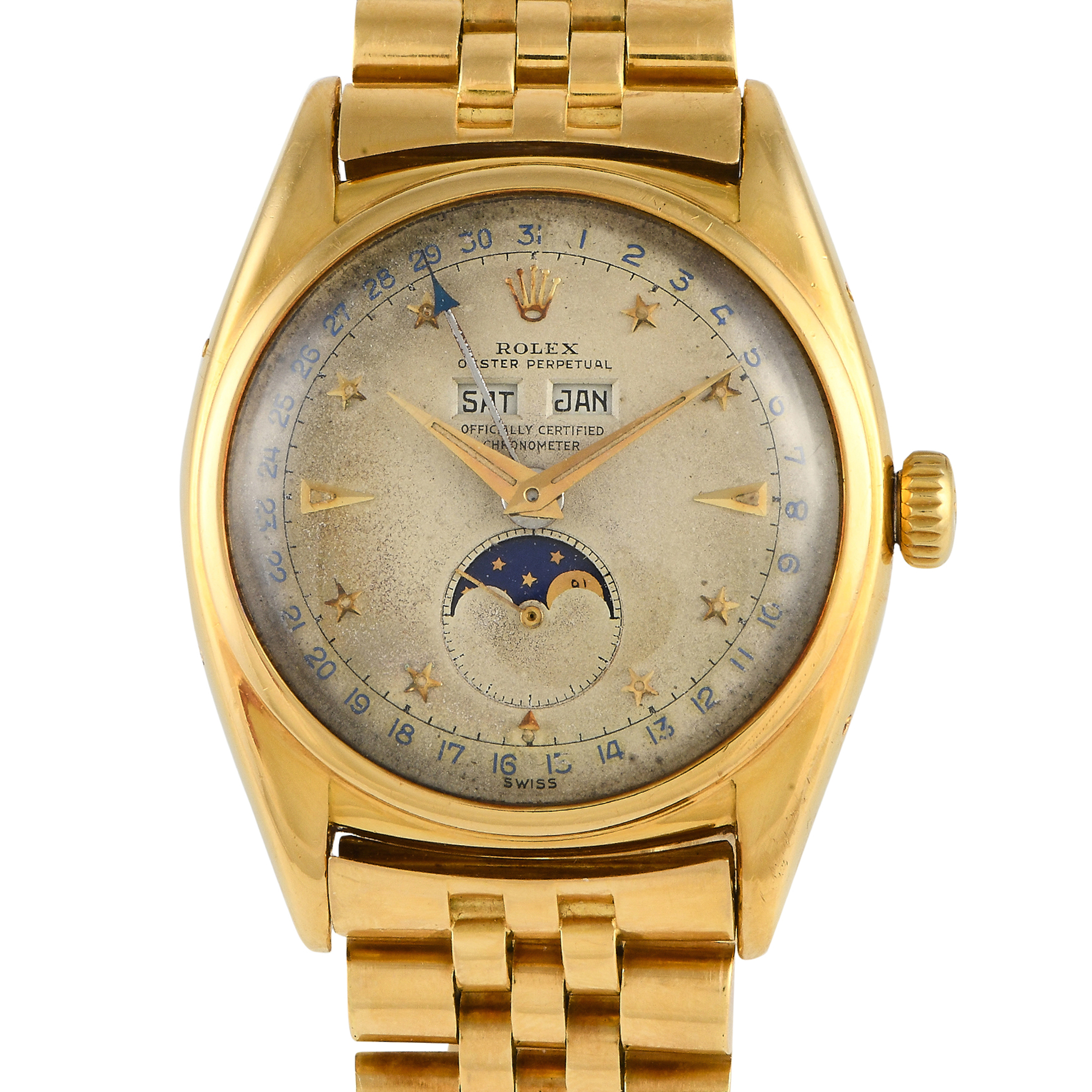 Rolex Oyster Perpetual Moonphase Stelline Yellow Gold Watch 6062