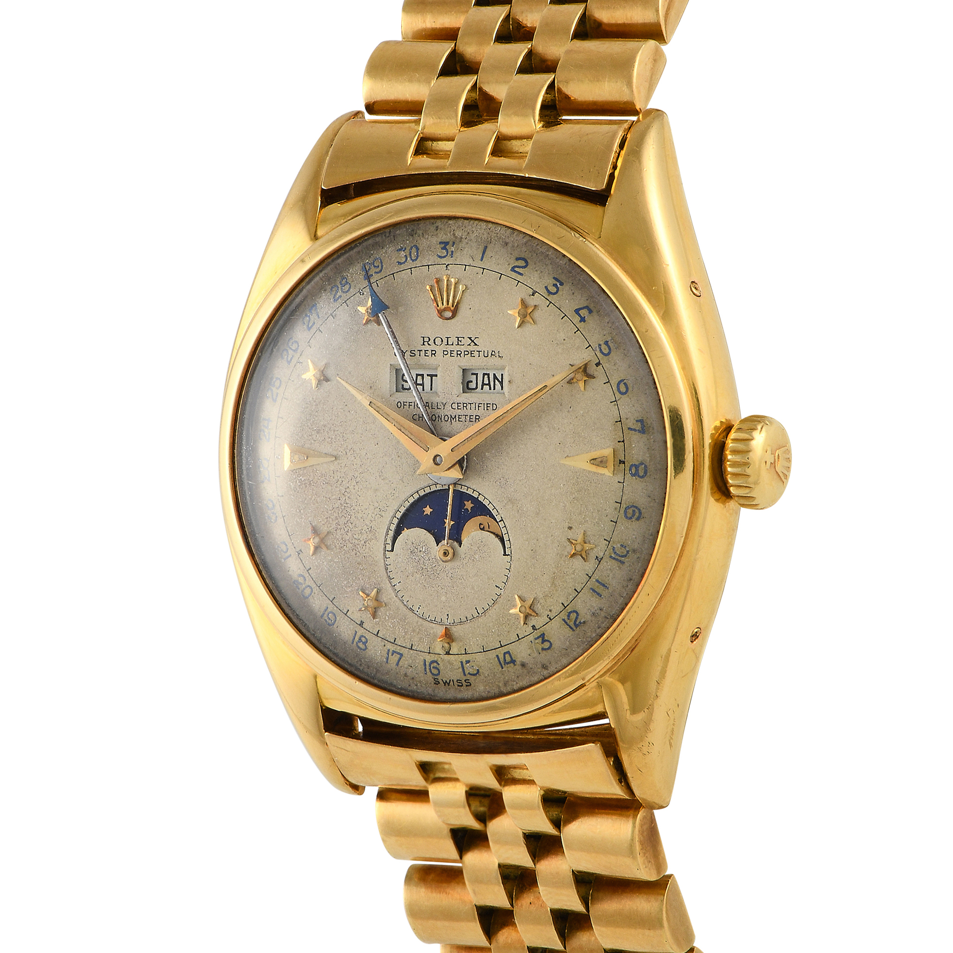 Rolex Oyster Perpetual Moonphase Stelline Yellow Gold Watch 6062