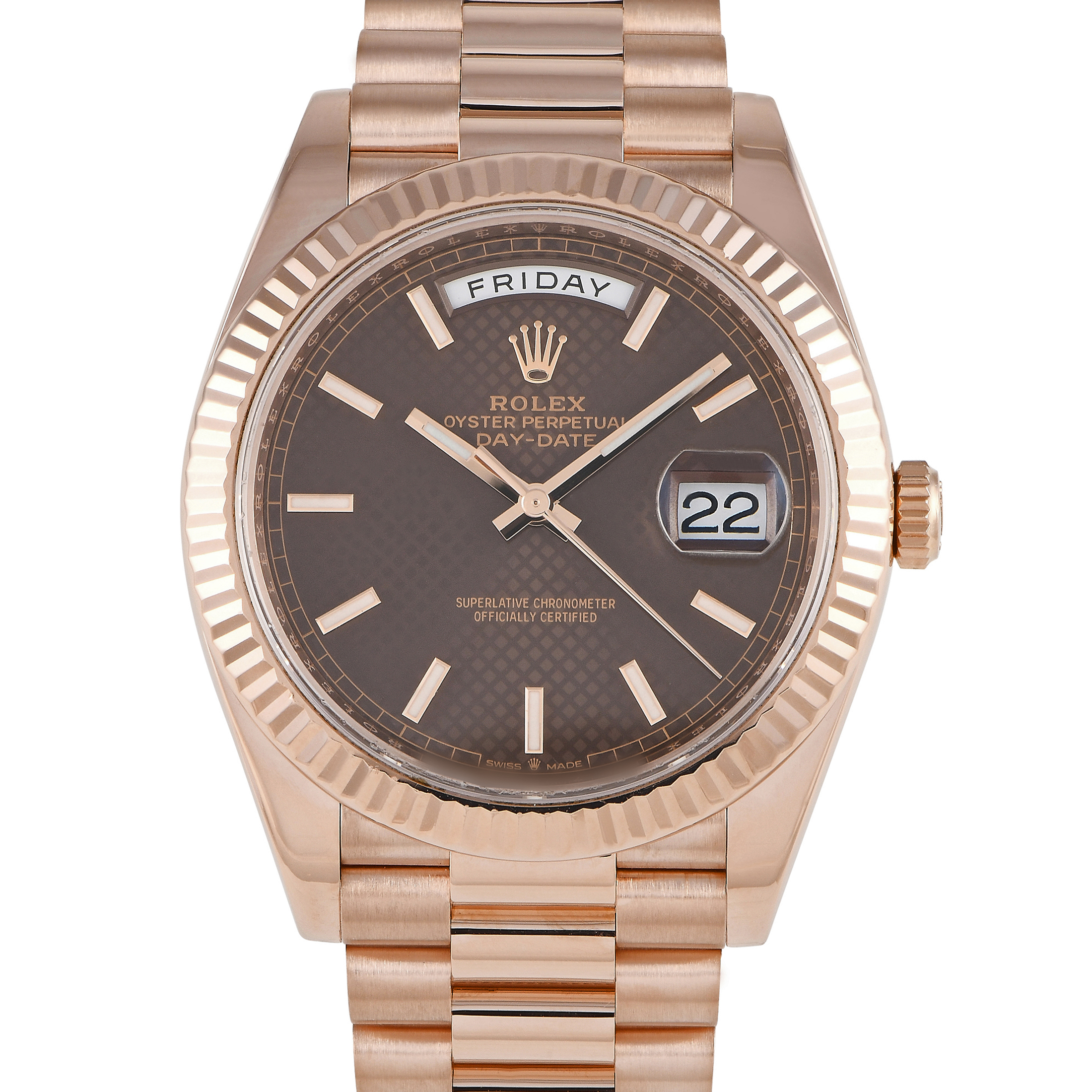 Rolex Day-Date 40 Chocolate Diagonal Motif Dial Watch 228235