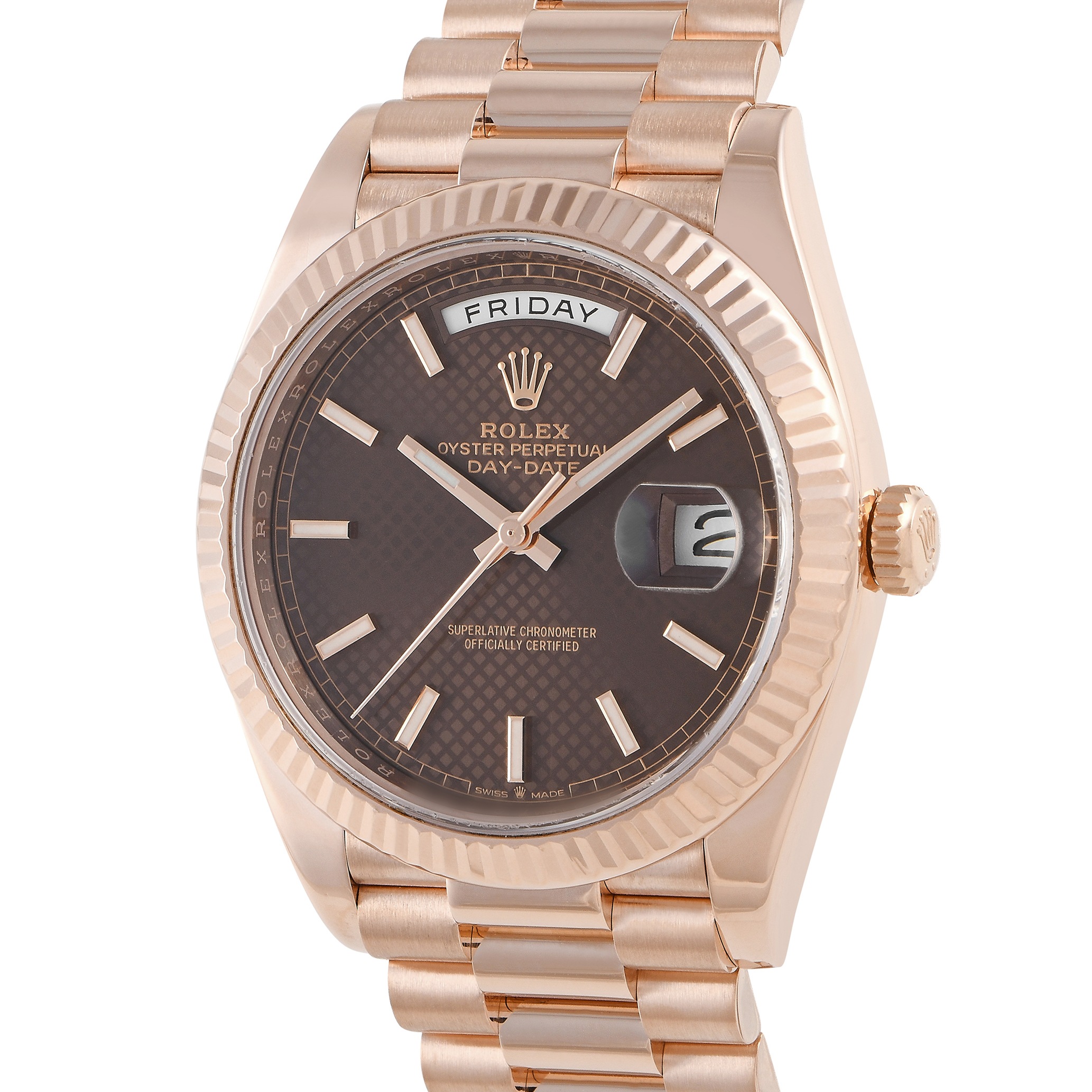 Rolex Day-Date 40 Chocolate Diagonal Motif Dial Watch 228235