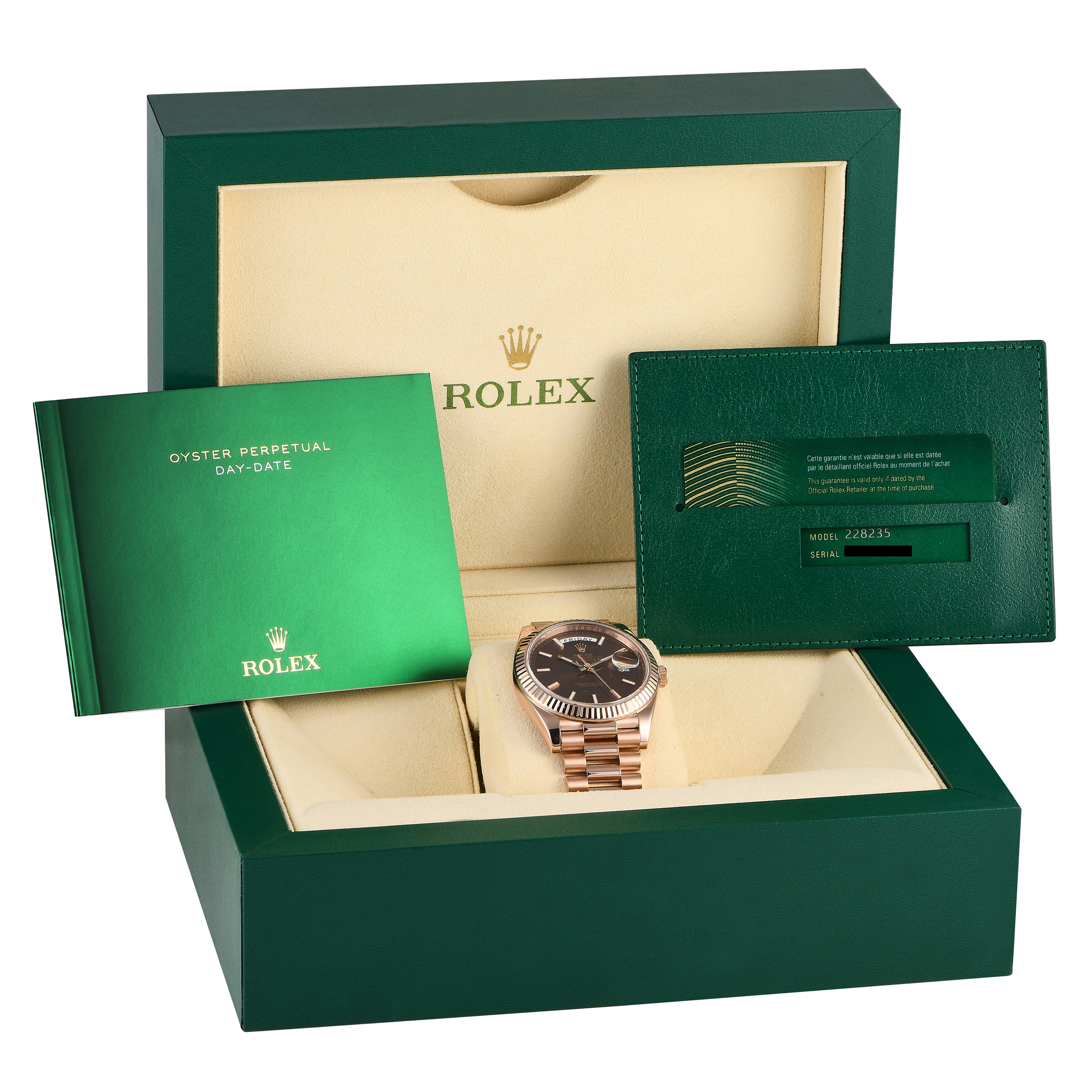Rolex Day-Date 40 Chocolate Diagonal Motif Dial Watch 228235