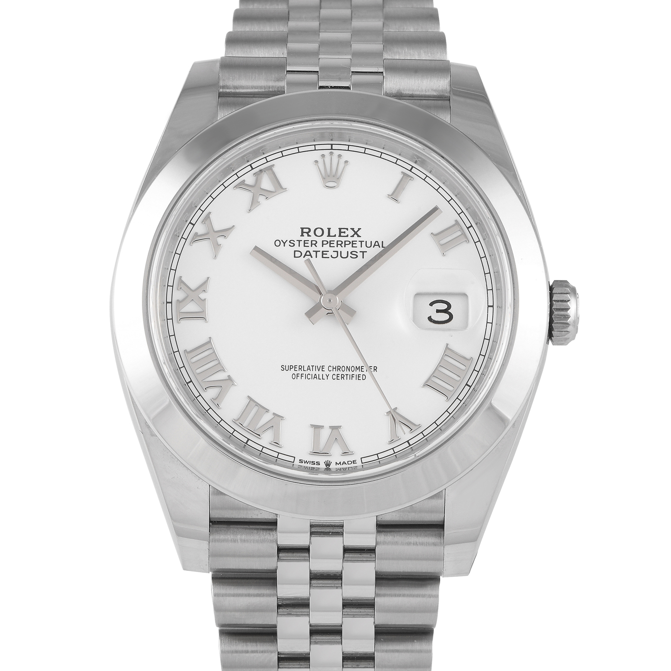 Rolex Datejust 41 White Roman Dial Watch 126300