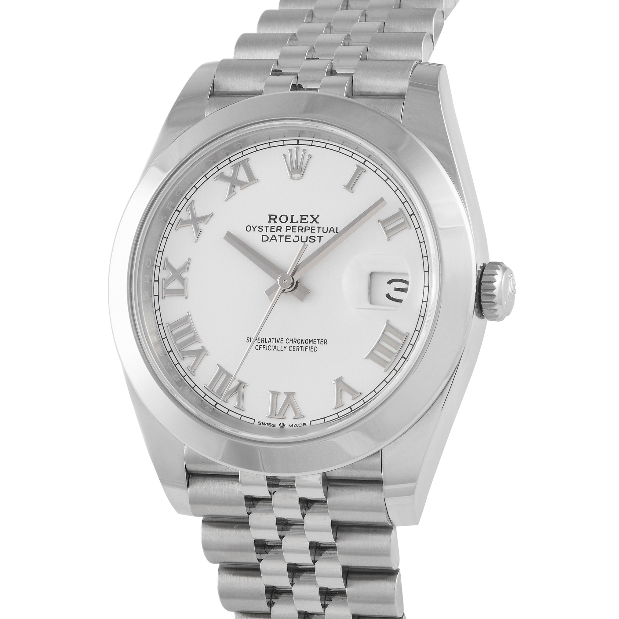 Rolex Datejust 41 White Roman Dial Watch 126300
