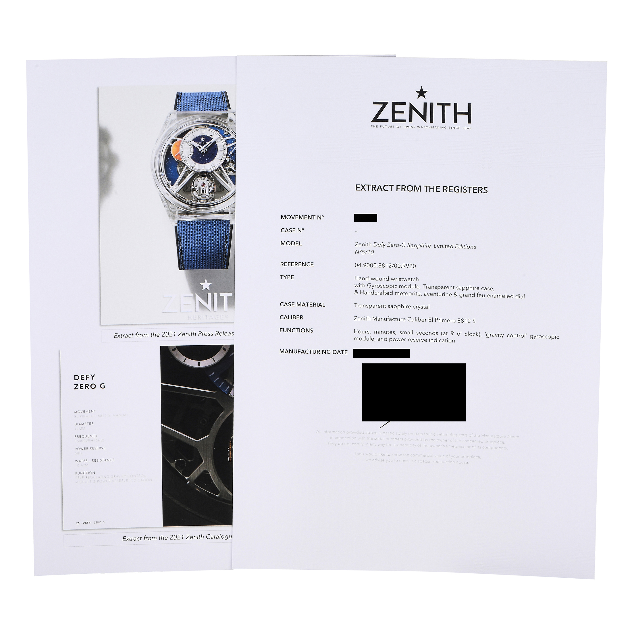 Zenith Defy Zero-G Sapphire Limited Edition Watch 04.9000.8812/00.R920