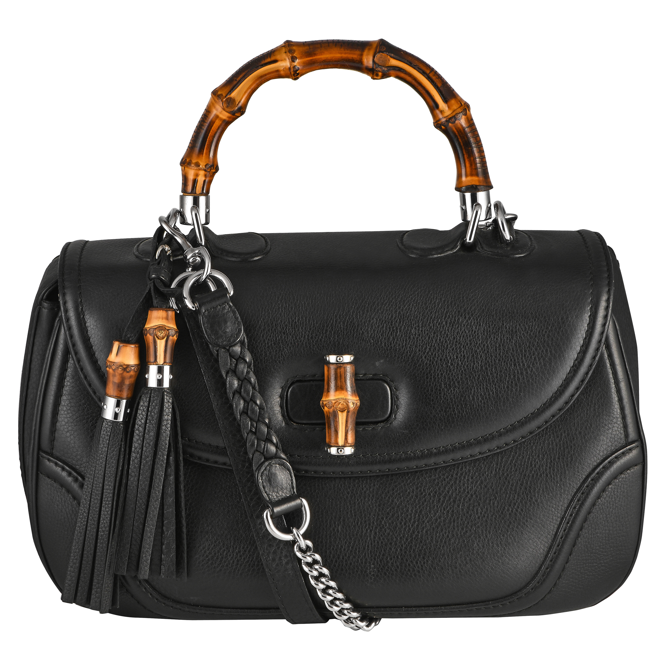 Gucci Bamboo Top Handle Tassel Leather Bag