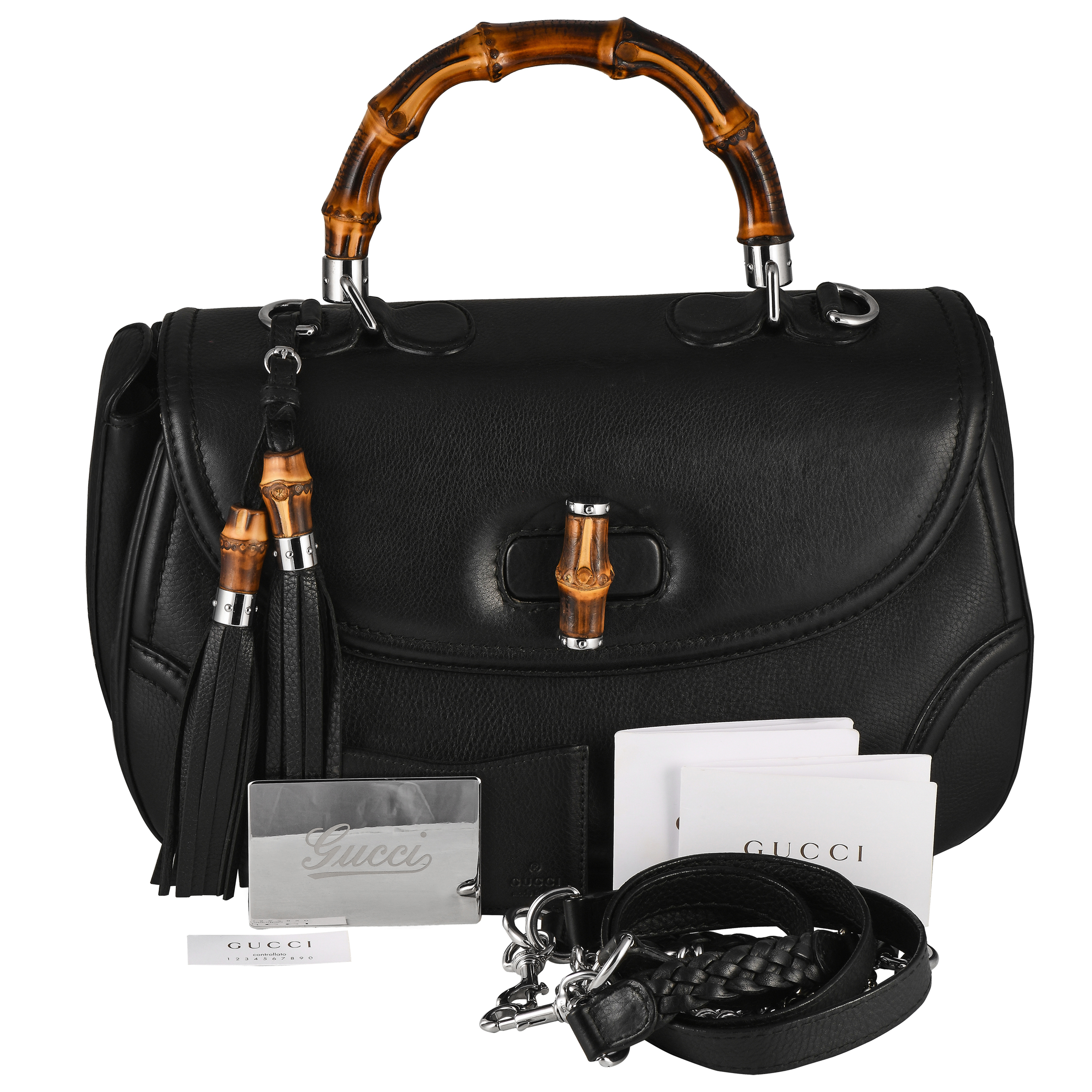 Gucci Bamboo Top Handle Tassel Leather Bag