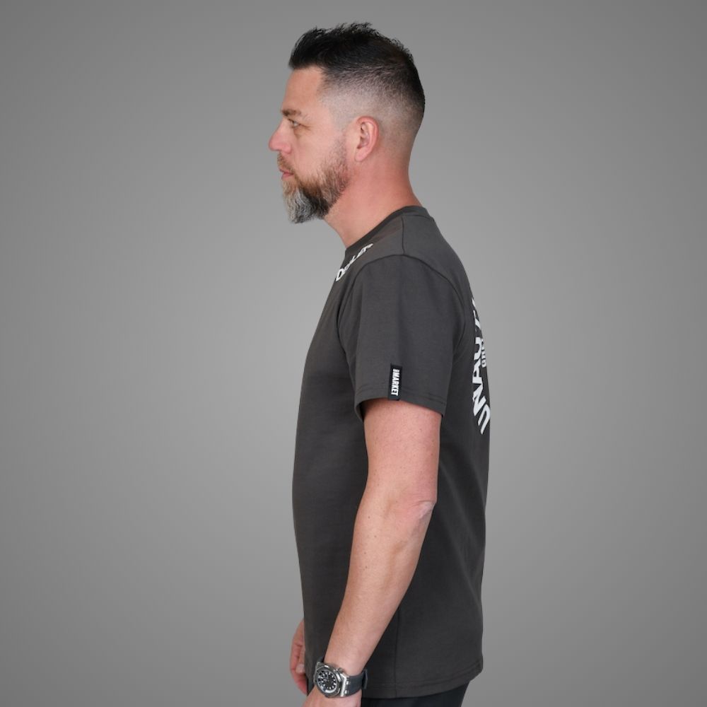 Luxury Bazaar Neck Logo "Unauthorized Dealer"® Crewneck T-Shirt - Dark Gray