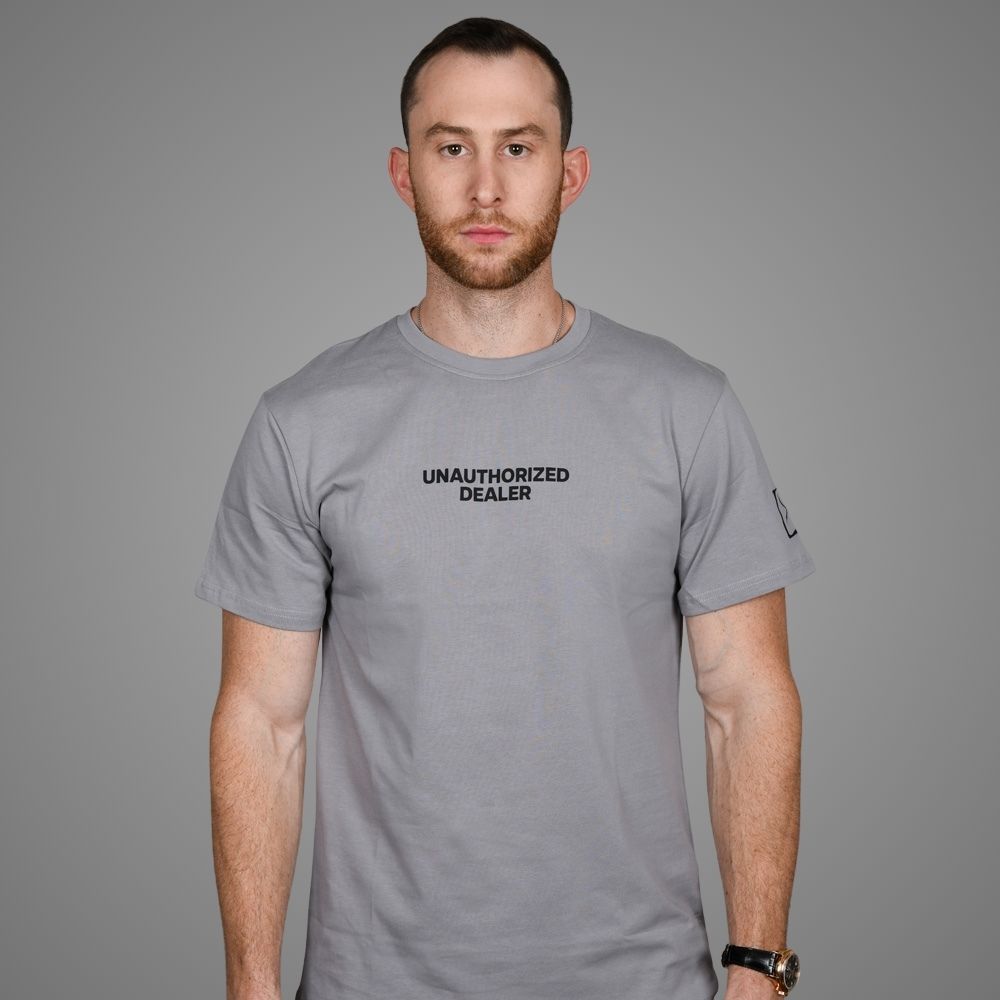 Luxury Bazaar Gray "Unauthorized Dealer"® Crewneck T-Shirt