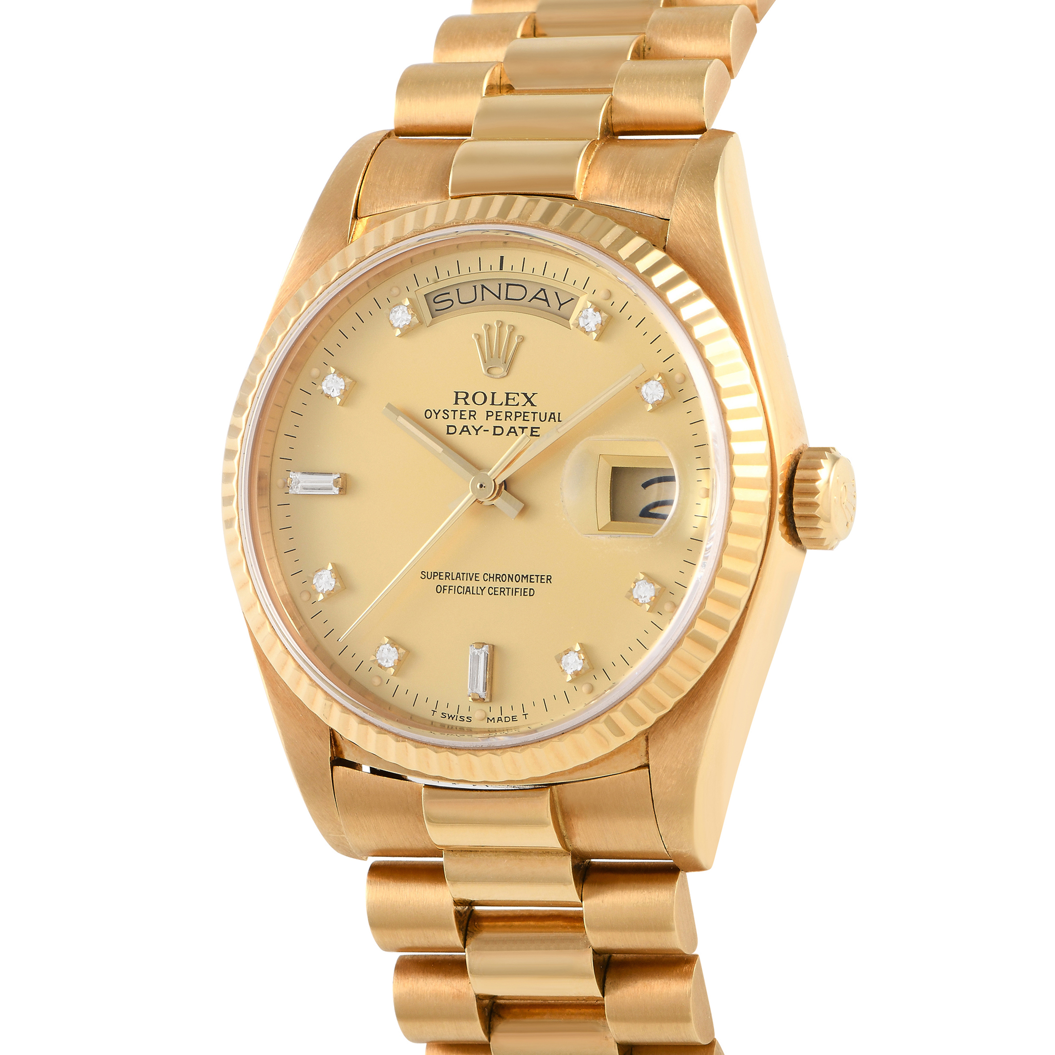 Rolex Day-Date 36 Champagne Diamond Dial Watch 18038