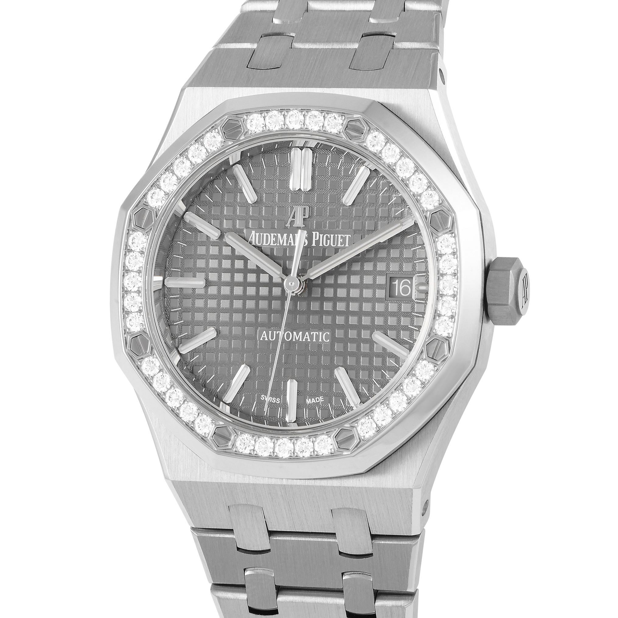 Audemars Piguet Royal Oak Diamond Bezel Gray Dial Automatic Watch 15451ST.ZZ.1256ST.02
