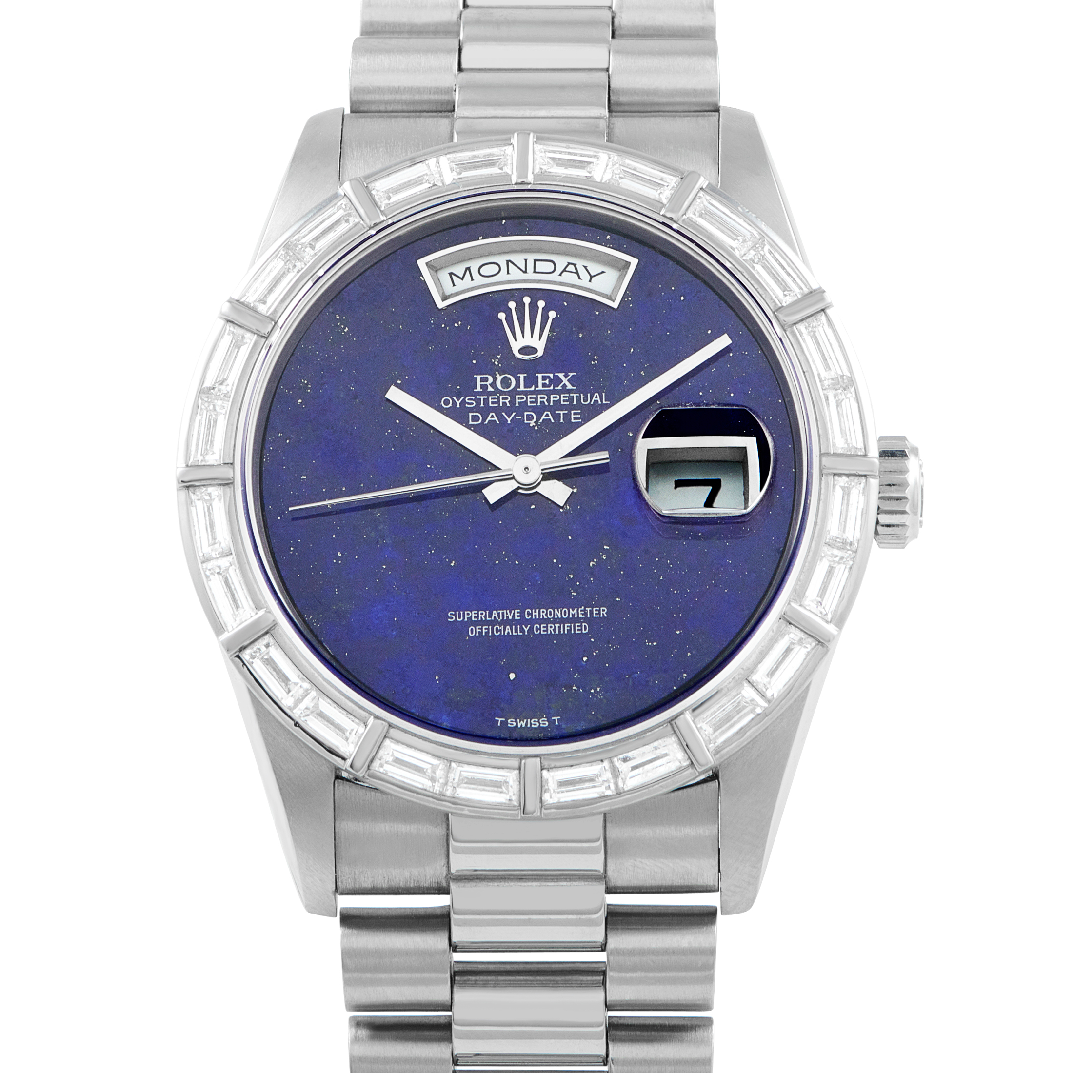 Rolex Day-Date Lapis Lazuli Dial Diamond Bezel Platinum Watch 18366