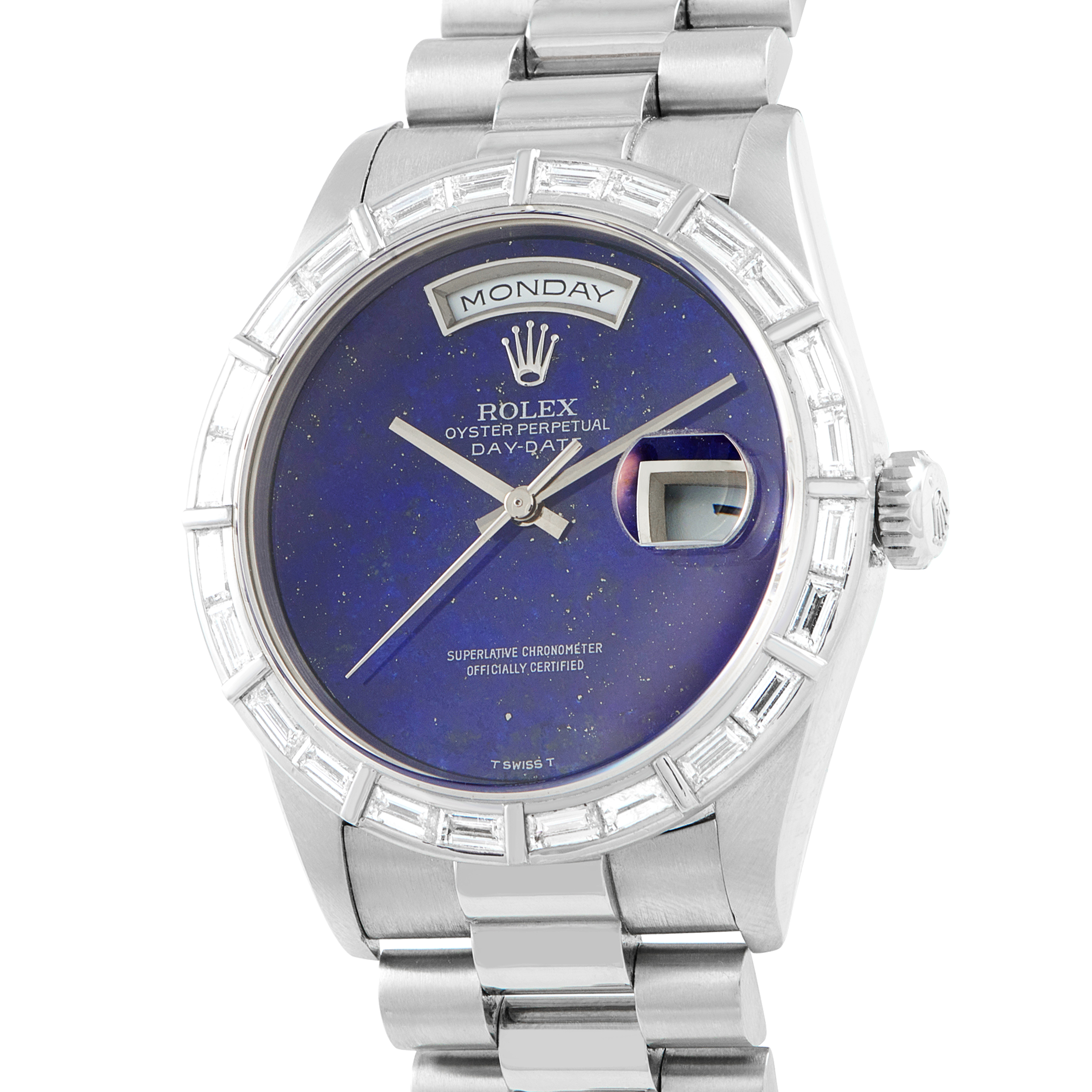 Rolex Day-Date Lapis Lazuli Dial Diamond Bezel Platinum Watch 18366