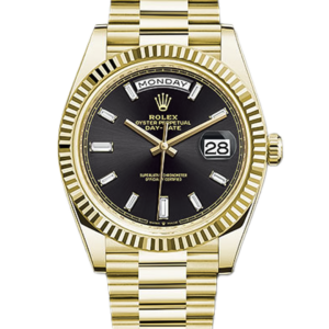 Rolex Day-Date 40 Black Baguette Diamond Dial Yellow Gold Watch 228238