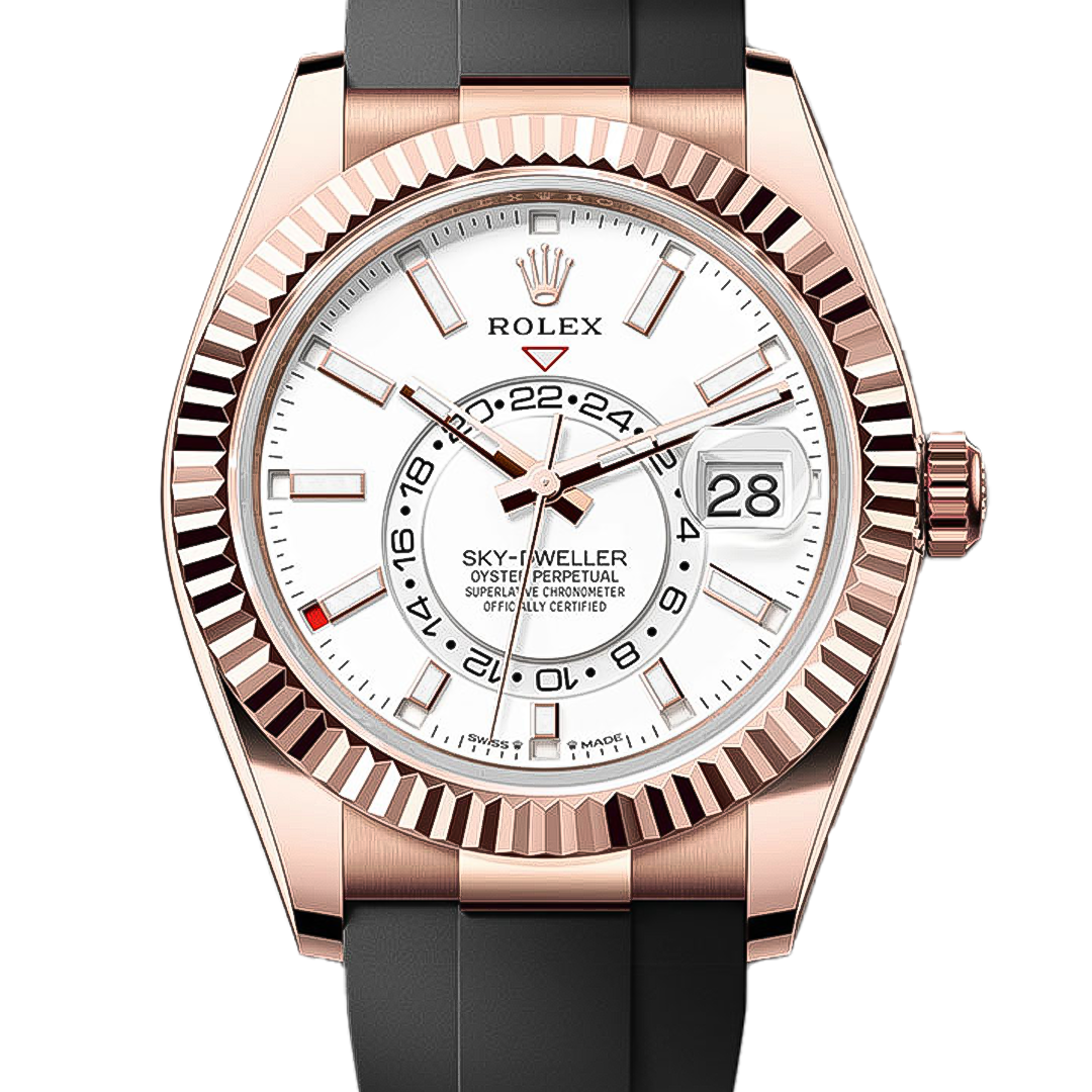 Rolex Sky-Dweller White Dial Everose Gold Oysterflex Watch 336235