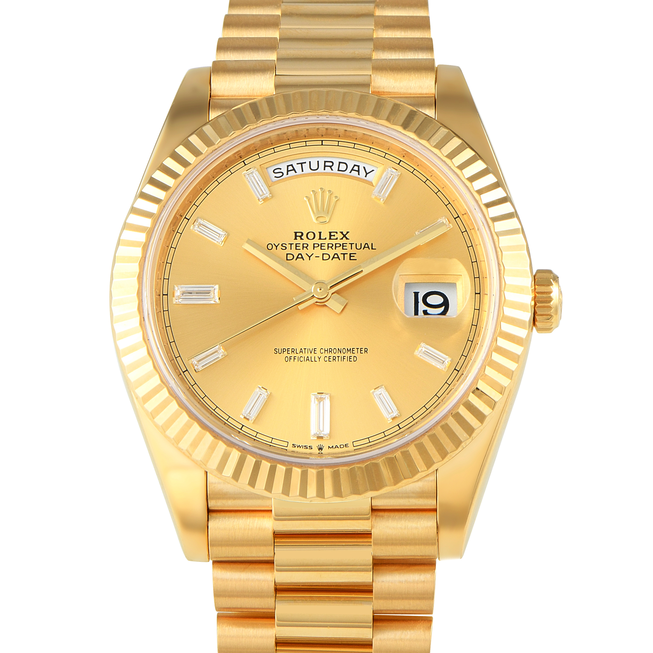 Rolex Day-Date 40 Champagne Diamond Dial Yellow Gold President Watch 228238