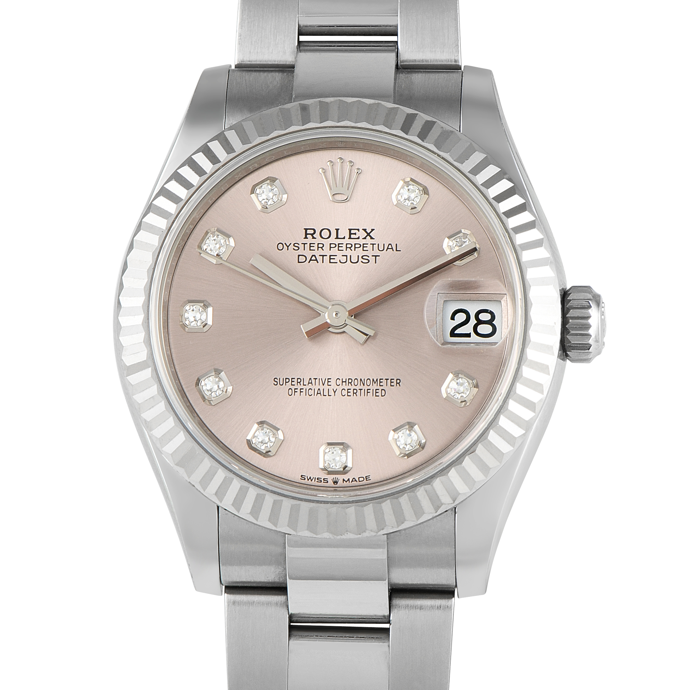 Rolex Datejust 31 Diamond-Set Pink Dial Oystersteel and White Gold Oyster Watch M278274