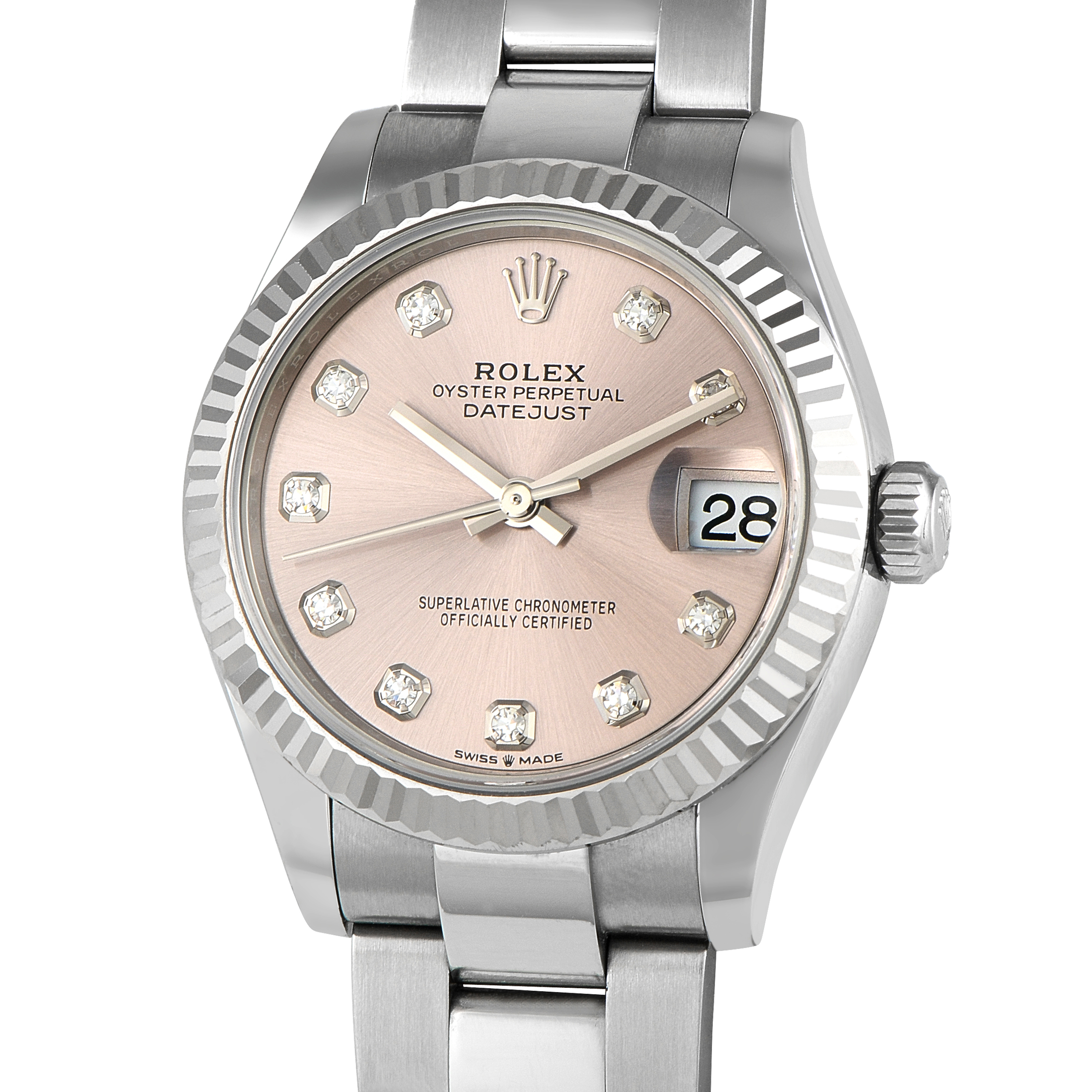 Rolex Datejust 31 Diamond-Set Pink Dial Oystersteel and White Gold Oyster Watch M278274