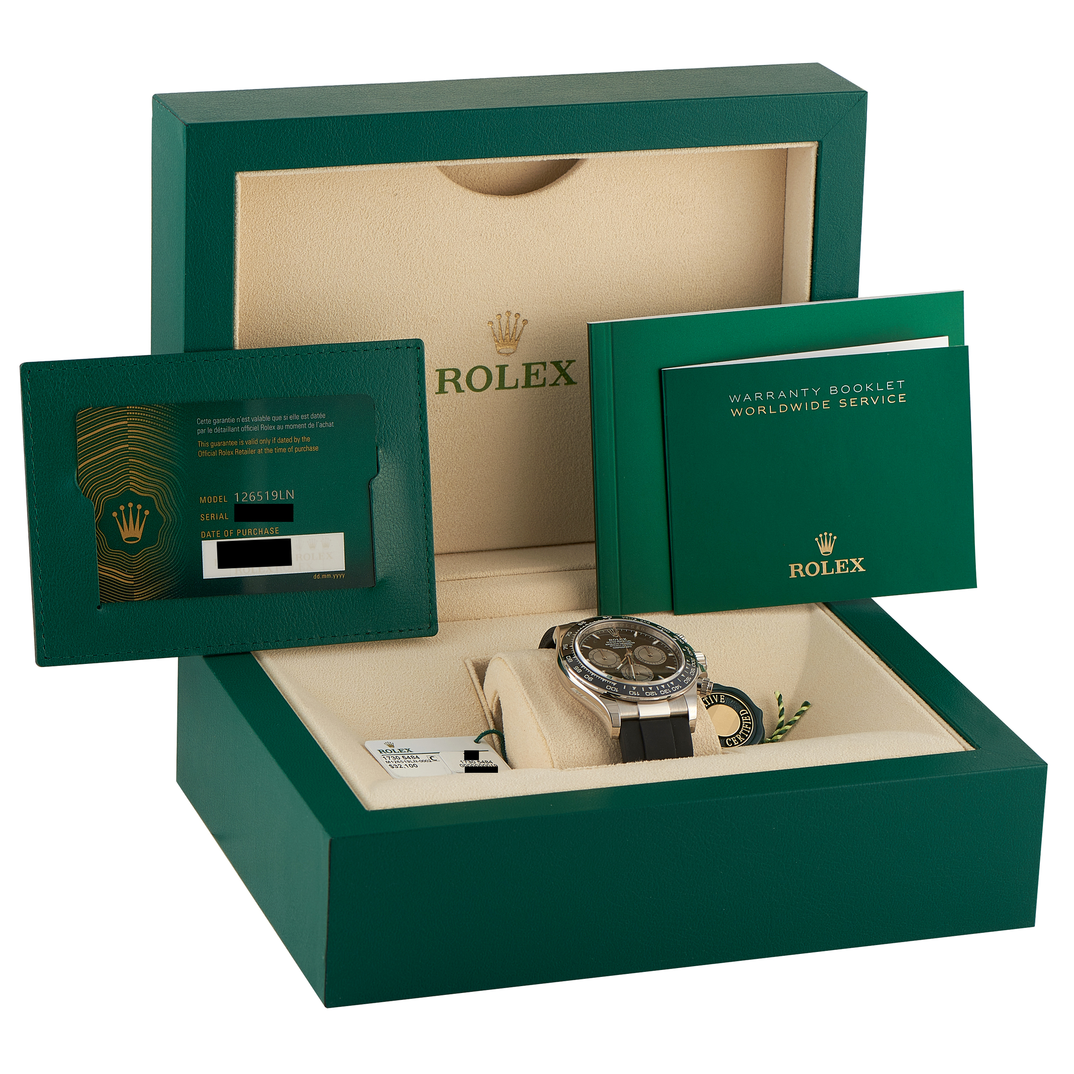 Rolex Daytona Black Dial White Gold Oysterflex Watch 126519LN