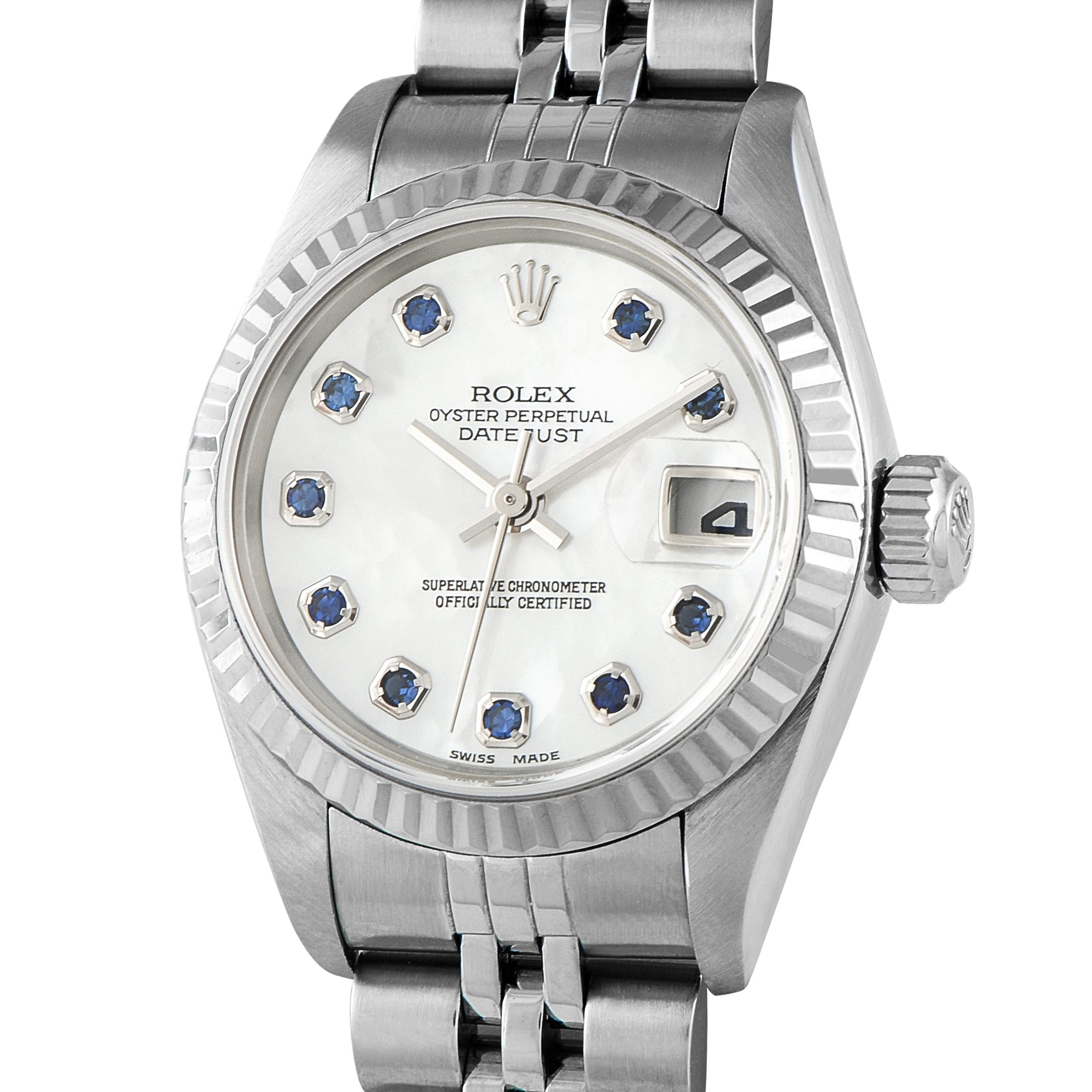 Rolex Lady-Datejust Mother-of-Pearl Blue Sapphire Dial Jubilee Watch 79174