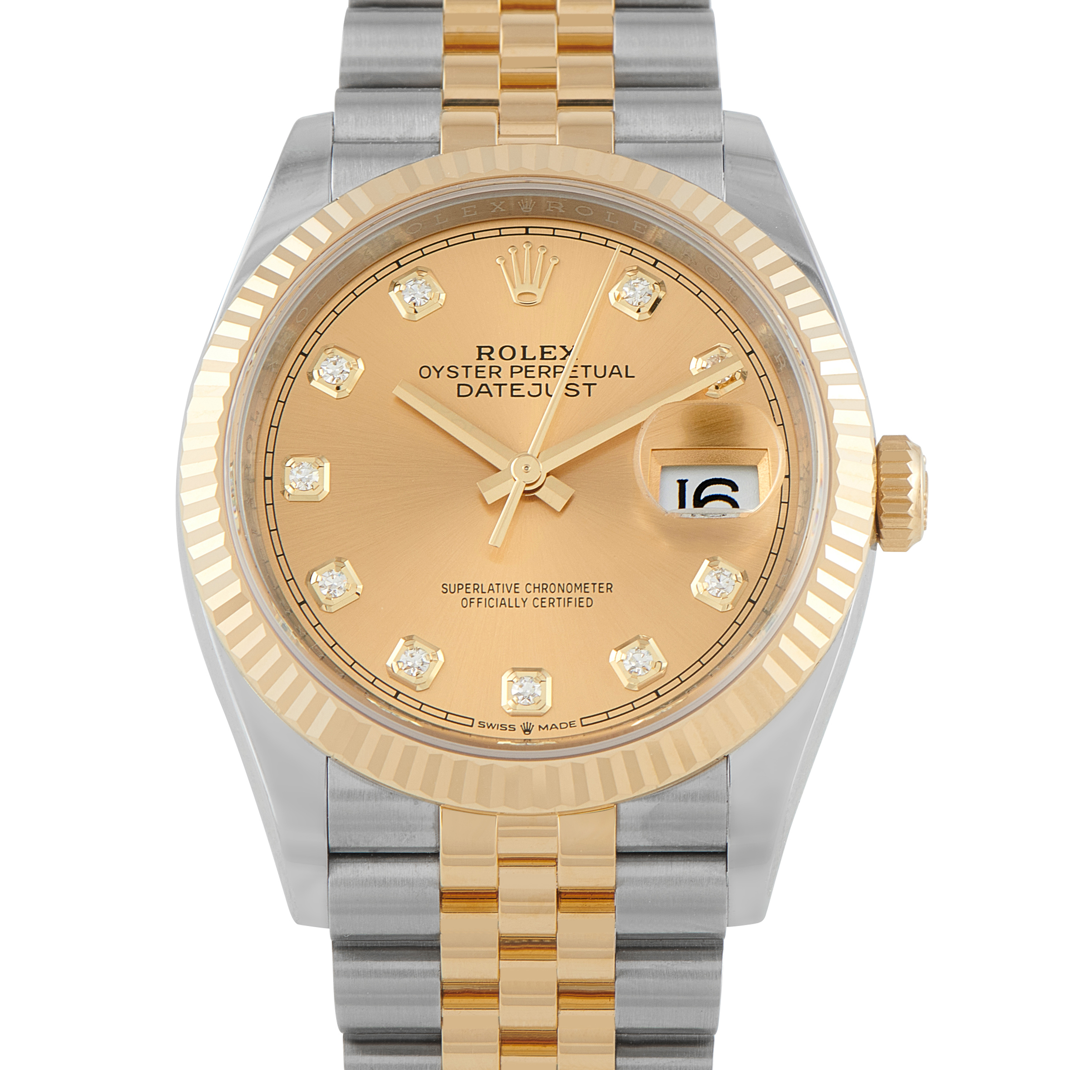 Rolex Datejust 36 Champagne Diamond Dial Two-Tone Jubilee Watch 126233