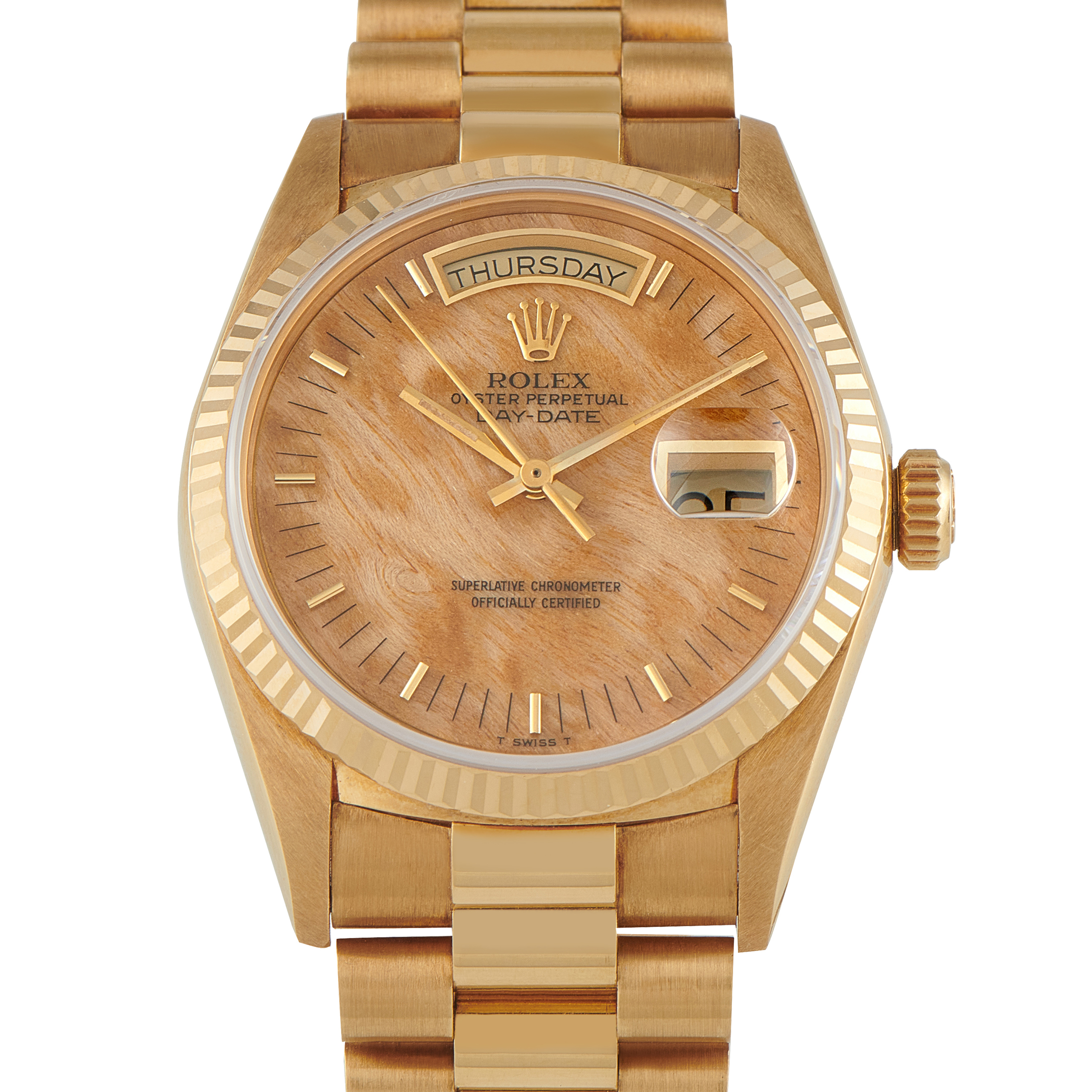 Rolex Day-Date 36 Wood Dial Yellow Gold President Watch 18038