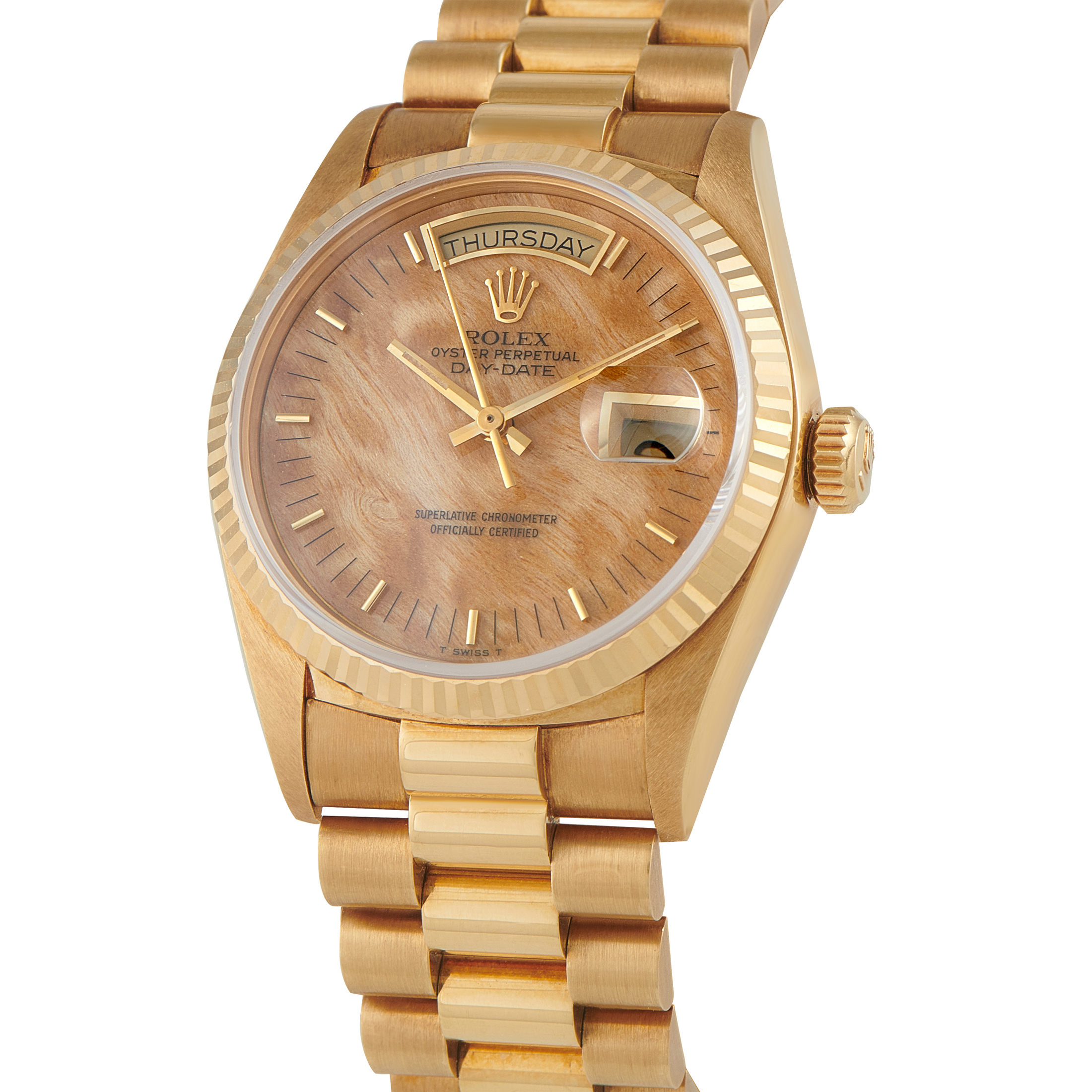Rolex Day-Date 36 Wood Dial Yellow Gold President Watch 18038