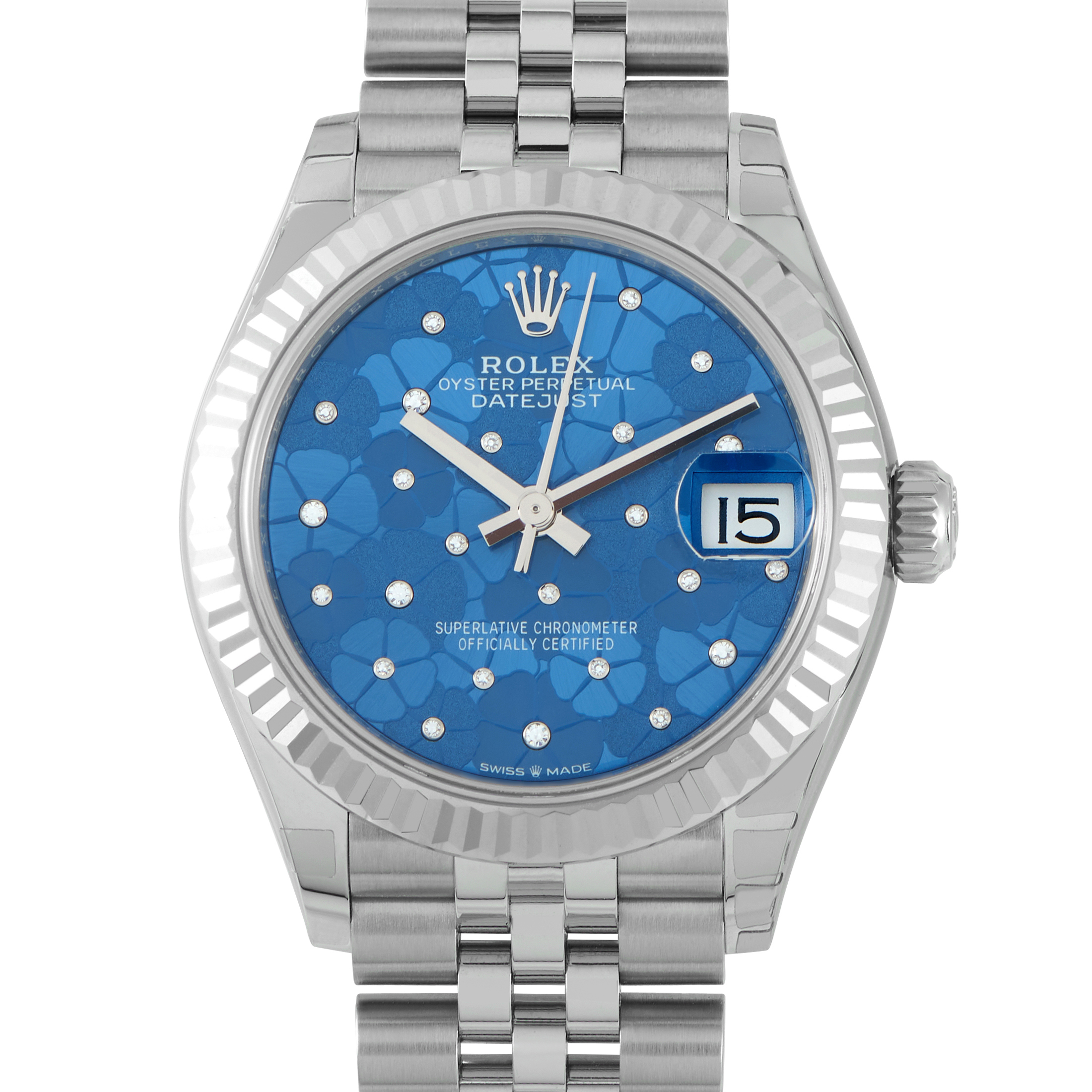 Rolex Datejust 31 Diamond-Set Blue Floral Dial Steel and White Gold Jubilee Watch 278274