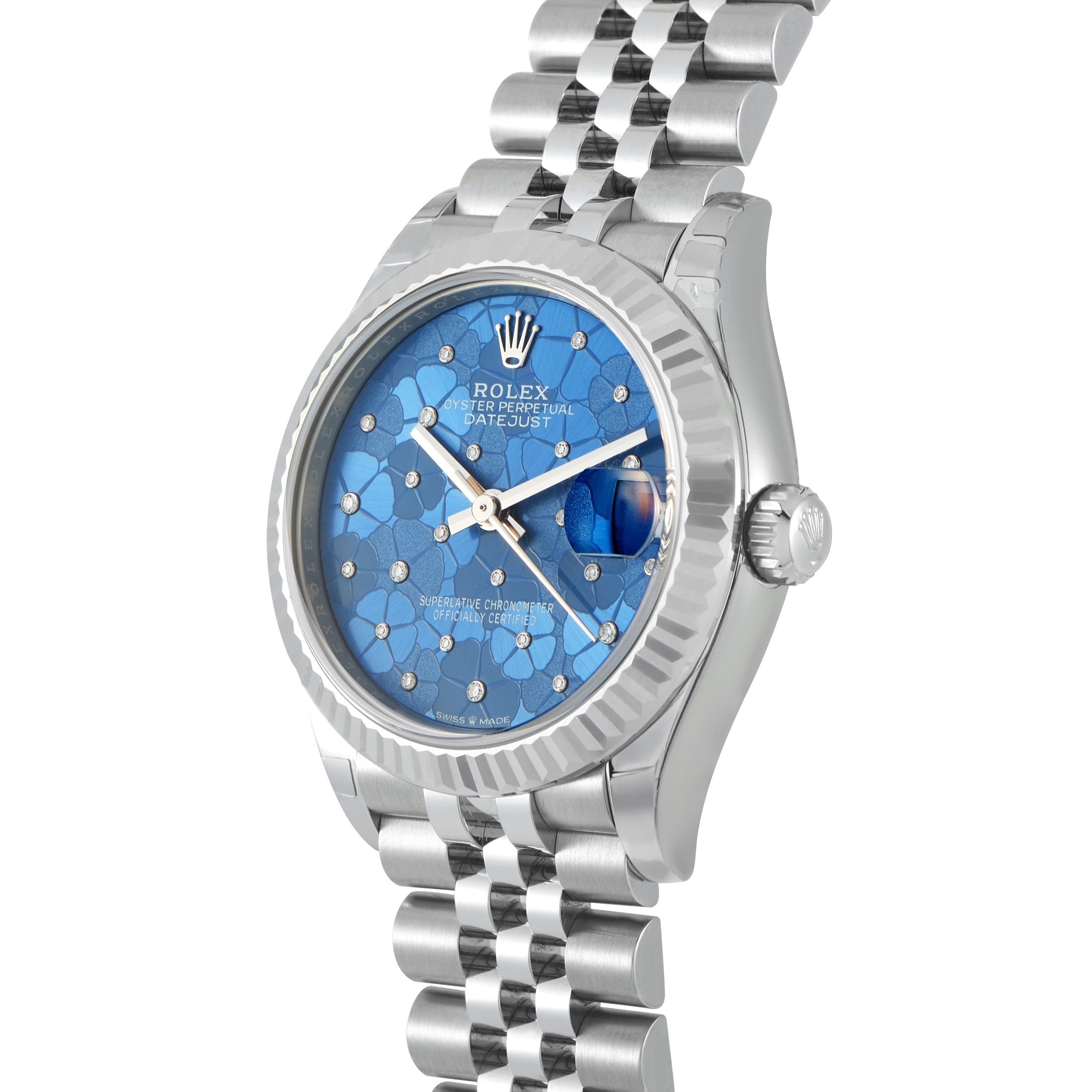 Rolex Datejust 31 Diamond-Set Blue Floral Dial Steel and White Gold Jubilee Watch 278274