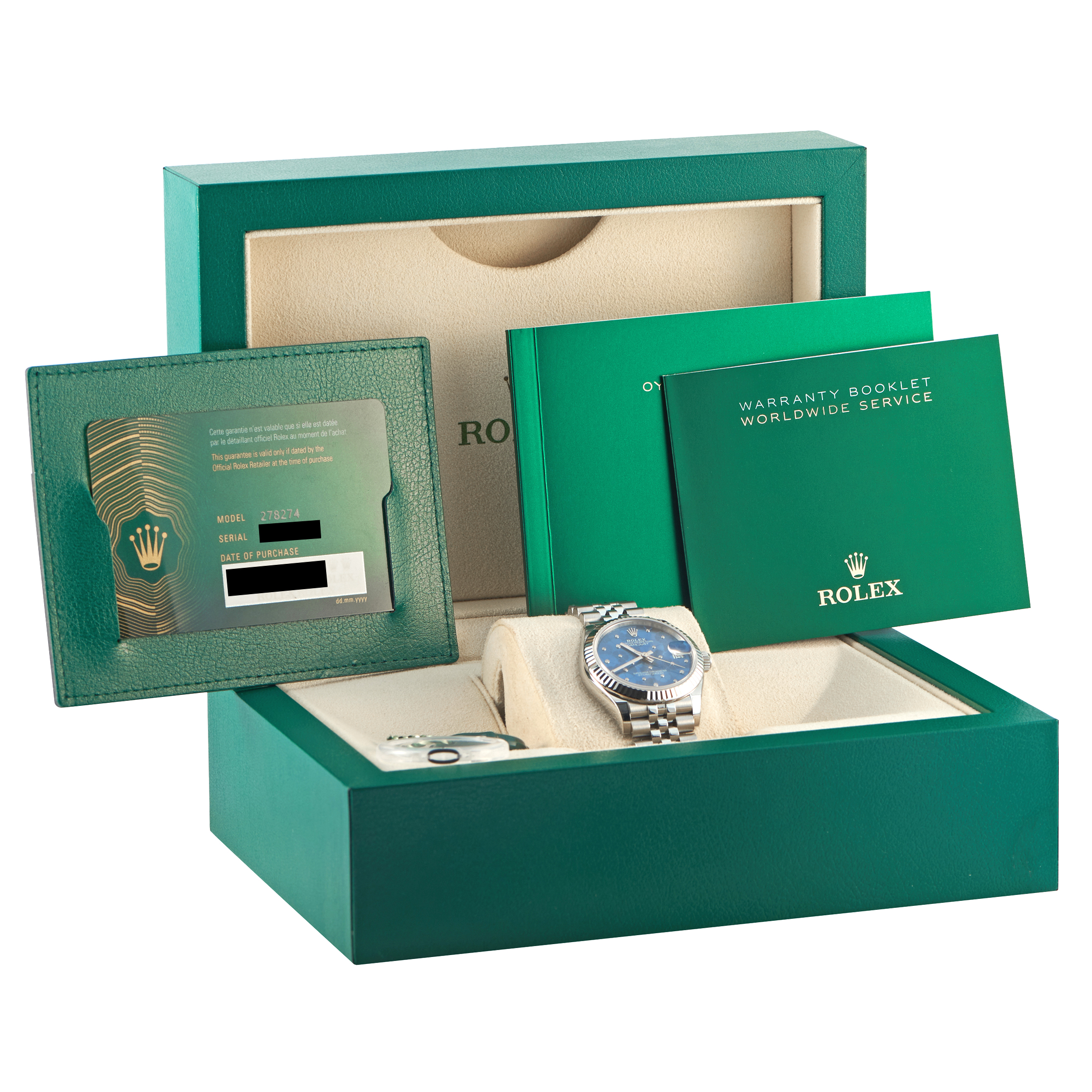 Rolex Datejust 31 Diamond-Set Blue Floral Dial Steel and White Gold Jubilee Watch 278274