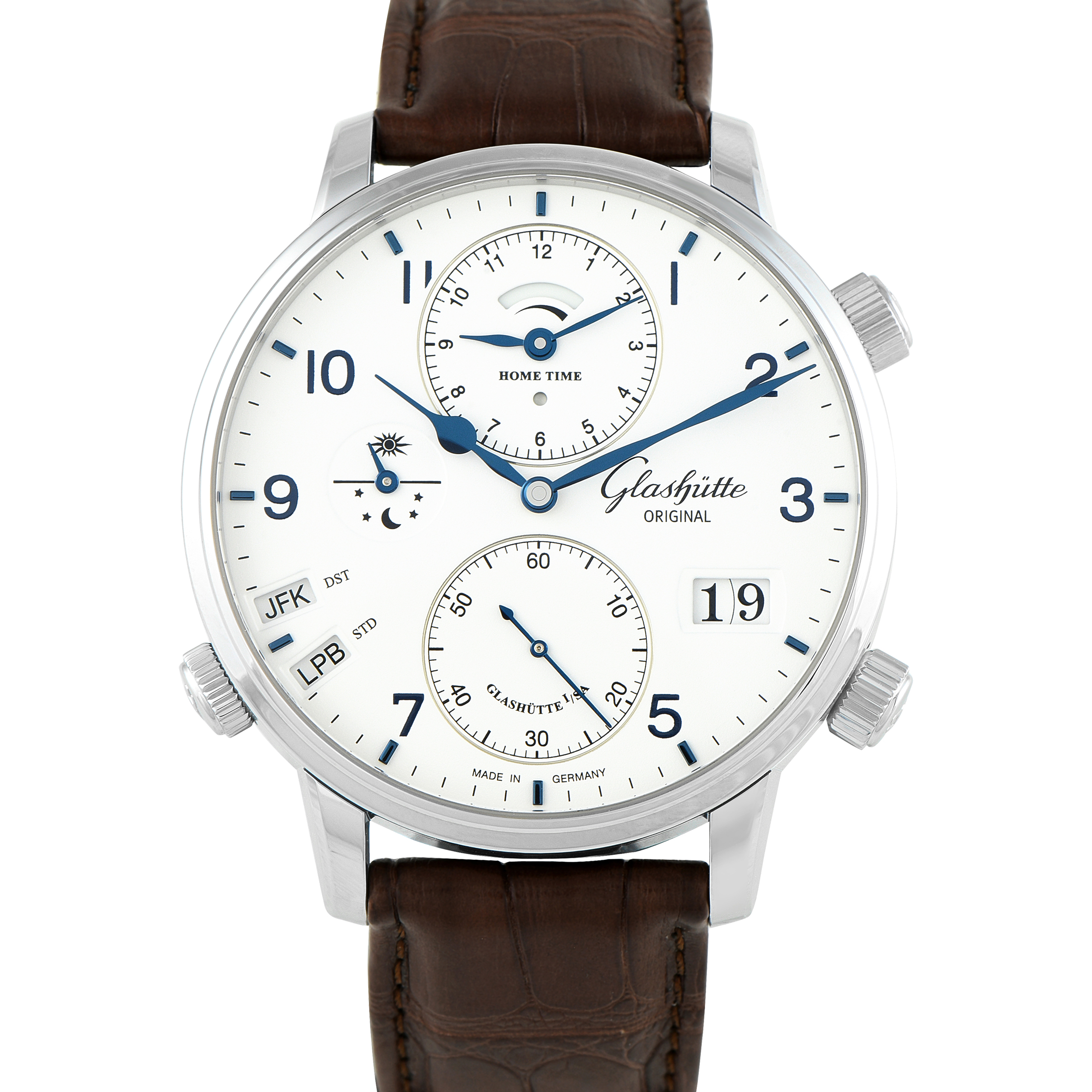 Glashutte Original Senator Cosmopolite Dual Time Steel Watch 1-89-02-03-02-64