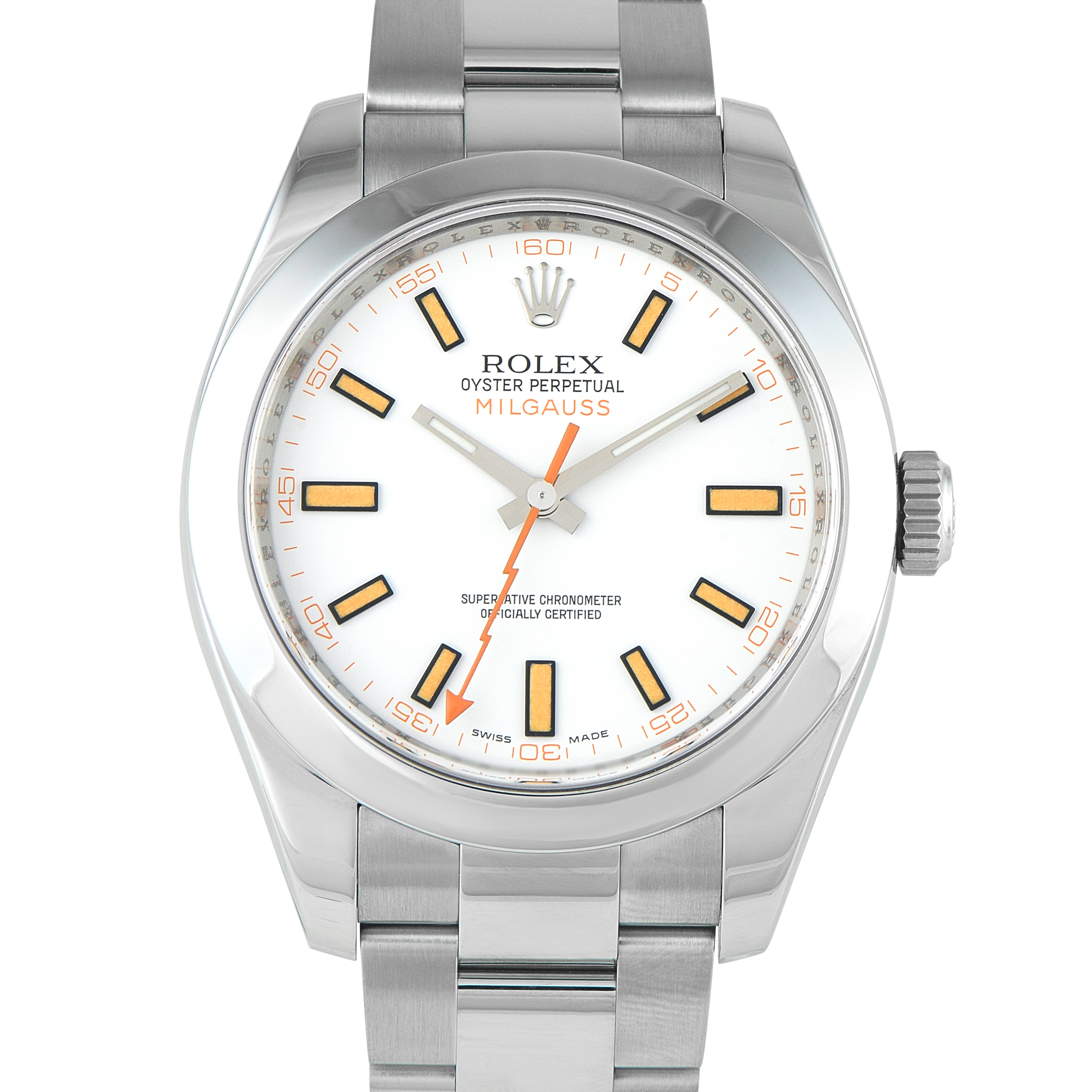 Rolex Milgauss White Dial Steel Watch 116400