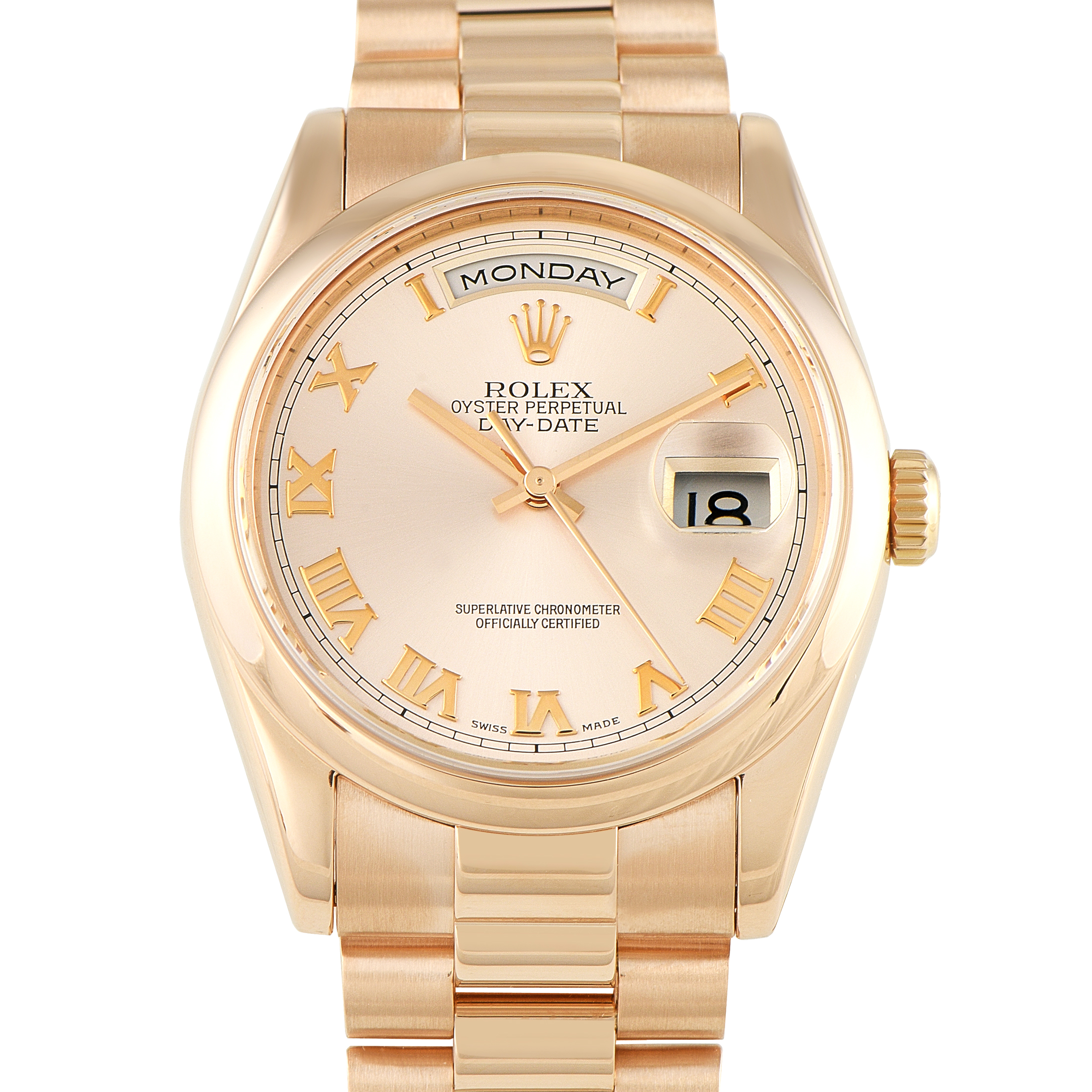 Rolex Day-Date 36 Pink Roman Dial Everose Gold President Watch 118205