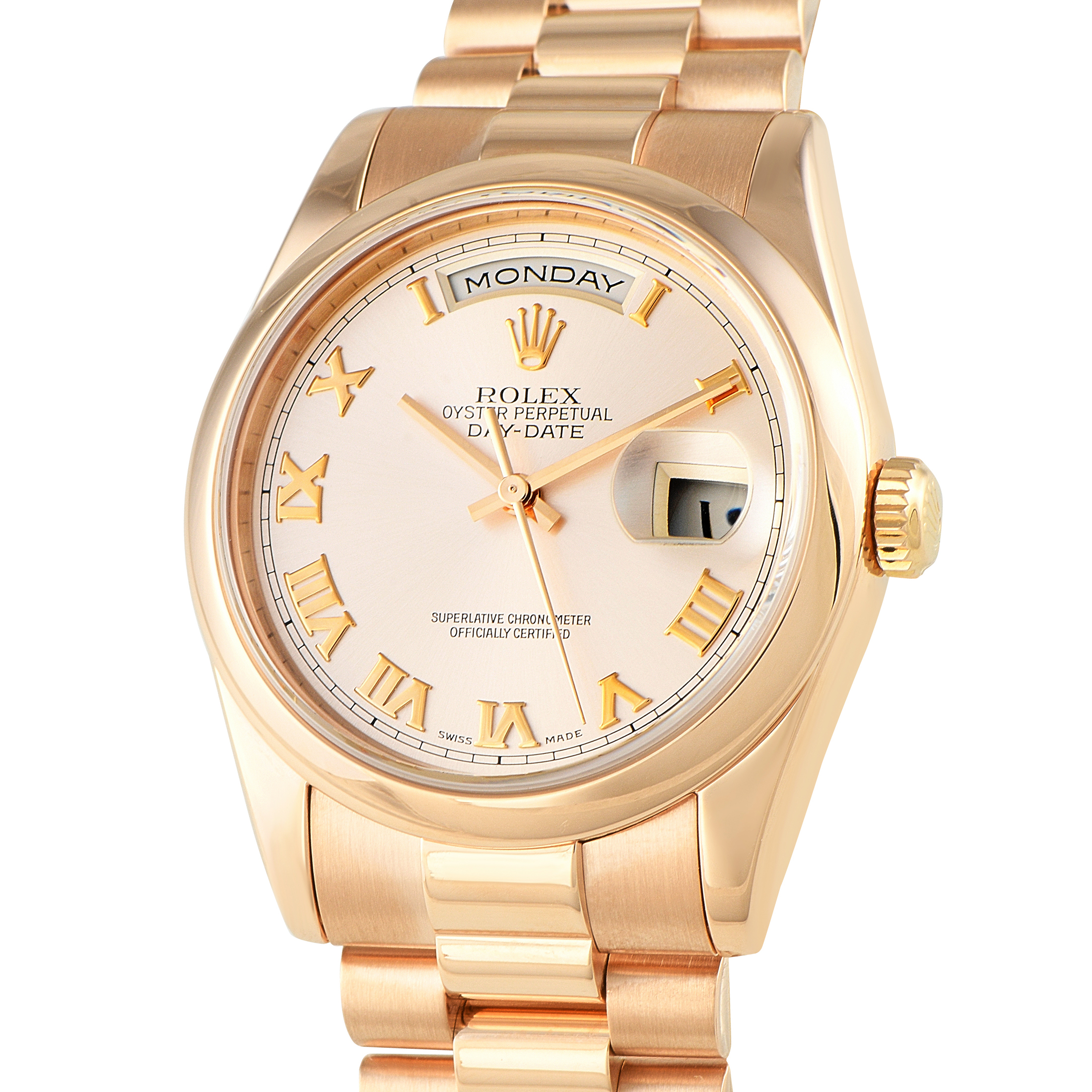 Rolex Day-Date 36 Pink Roman Dial Everose Gold President Watch 118205