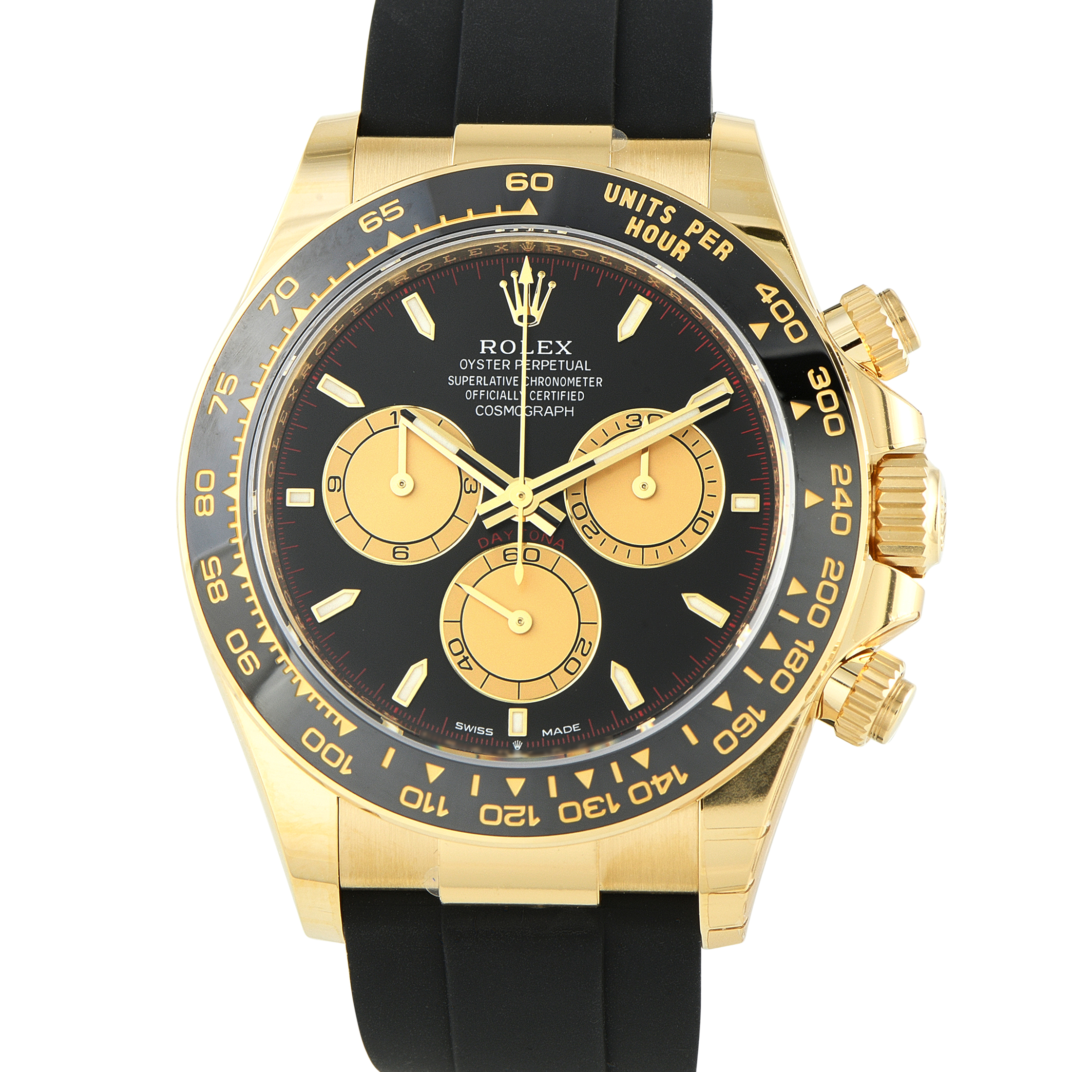 Rolex Daytona Black Dial Yellow Gold Oysterflex Watch 126518LN