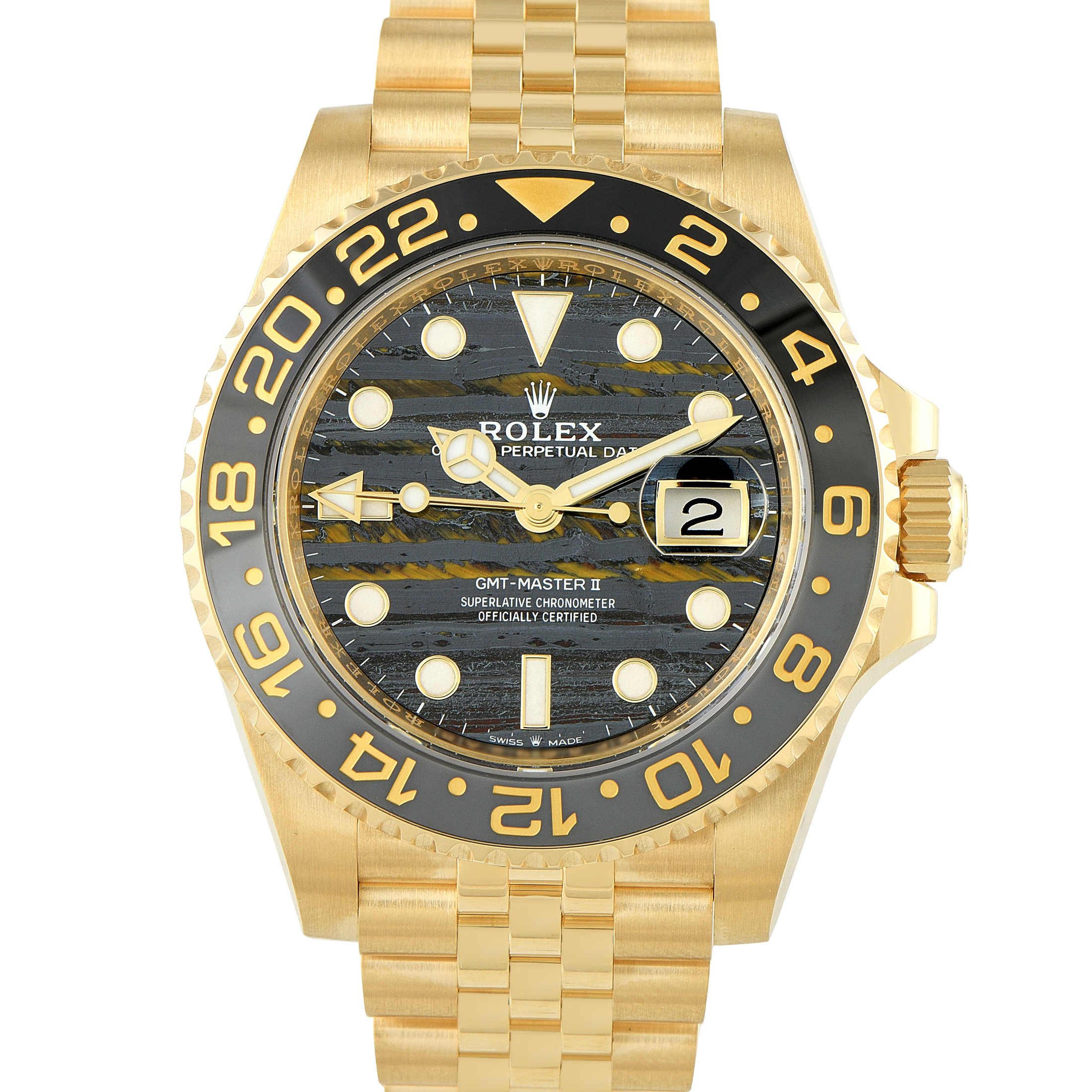 Rolex GMT-Master II Tiger Iron Dial Yellow Gold Jubilee Watch 126718grnr-0002