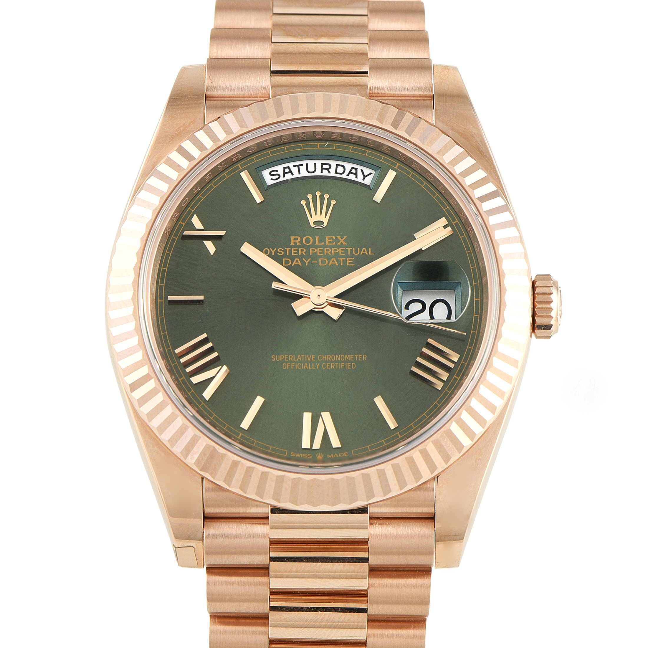 Rolex Day-Date 40 Green Dial Everose Gold President Watch 228235