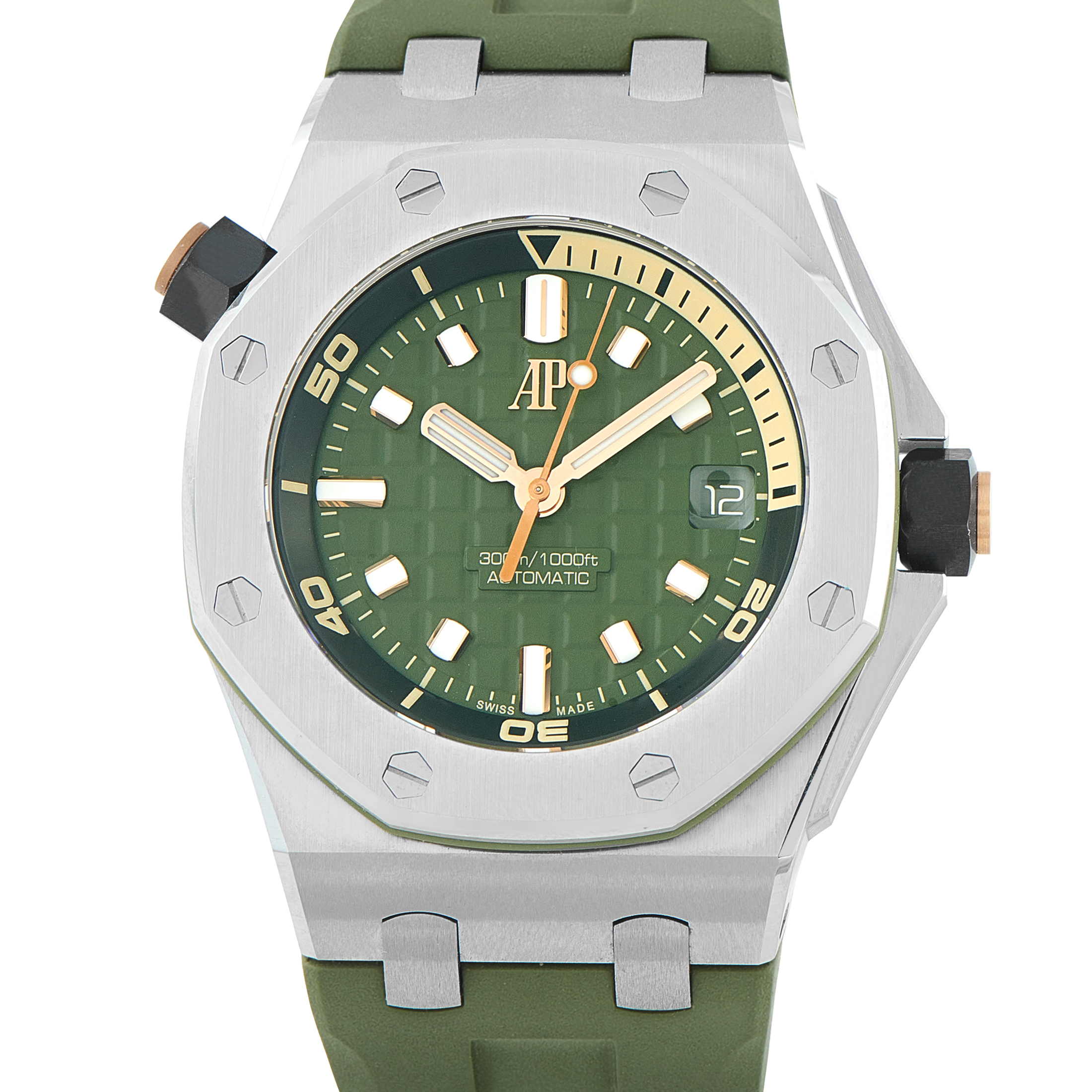 Audemars Piguet Royal Oak Offshore Diver Khaki Green Dial Steel Watch 15720ST.OO.A052CA.01