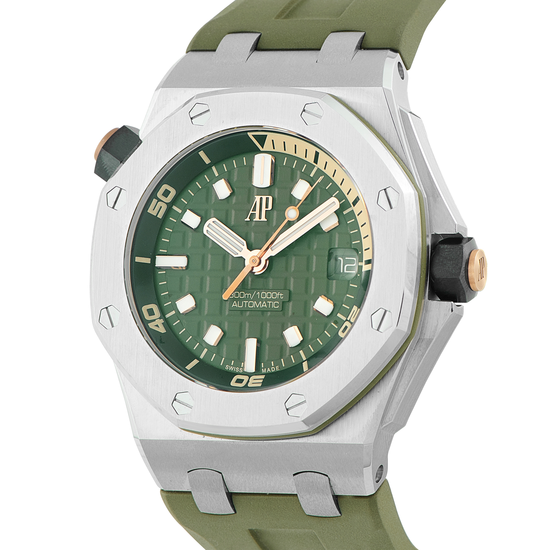 Audemars Piguet Royal Oak Offshore Diver Khaki Green Dial Steel Watch 15720ST.OO.A052CA.01