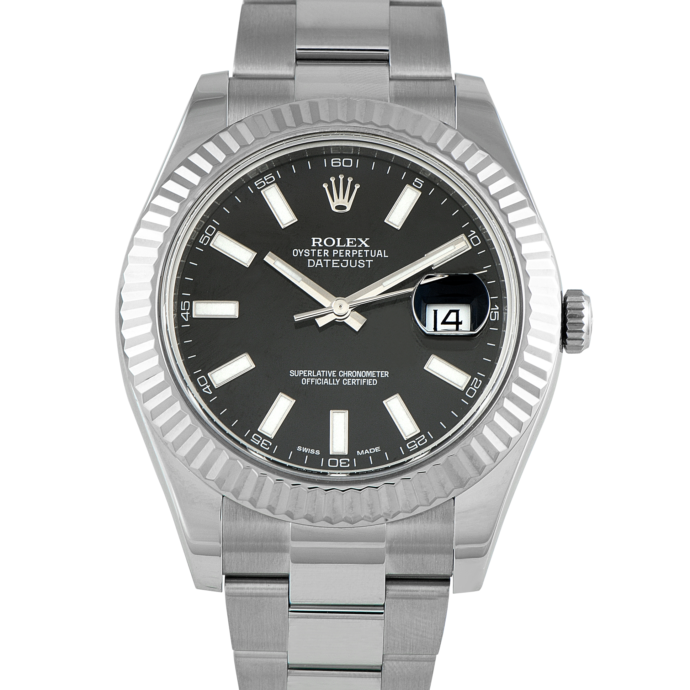 Rolex Datejust II Black Dial White Gold and Steel Oyster Watch 116334