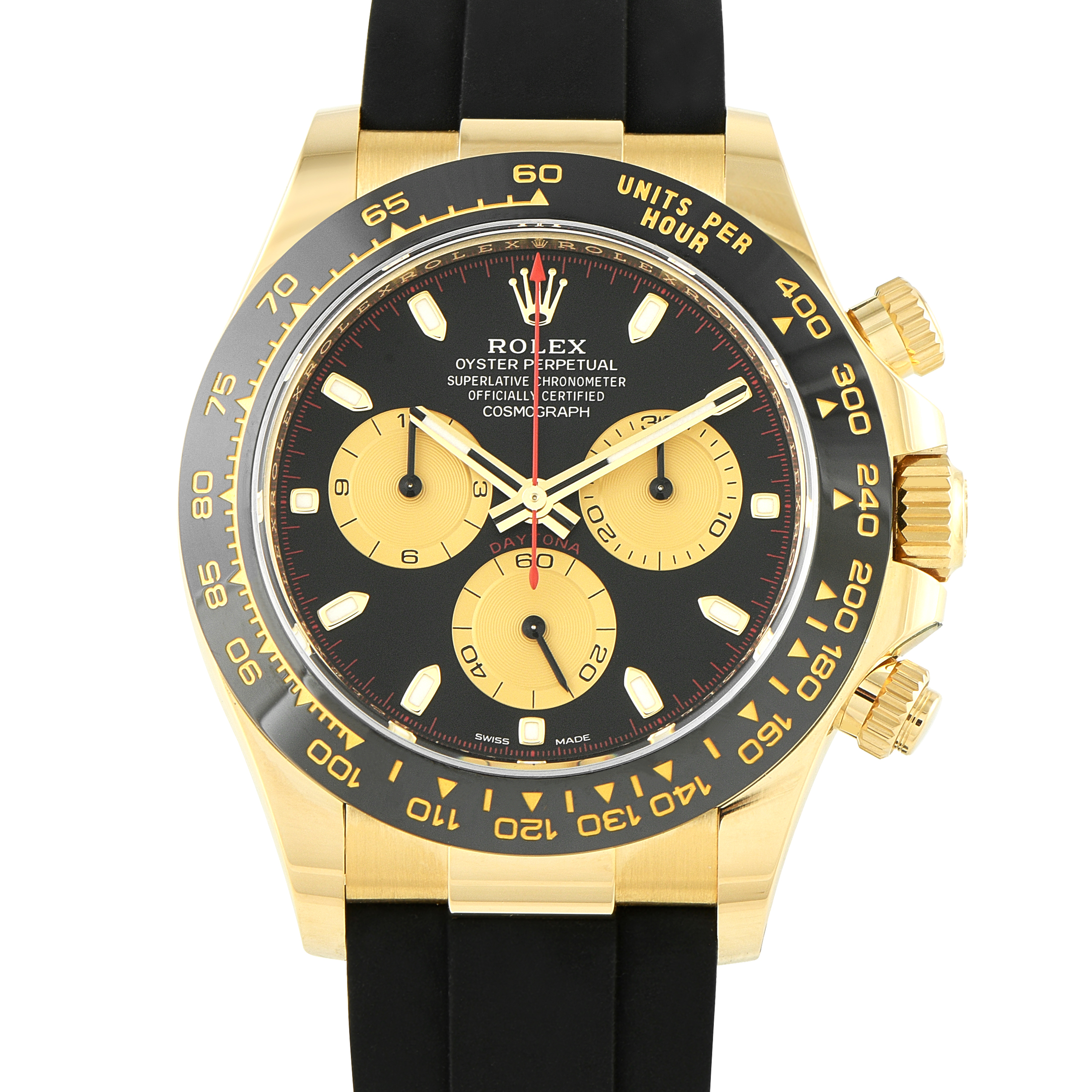 Rolex Daytona Black and Champagne Dial Yellow Gold Oysterflex Watch 116518LN