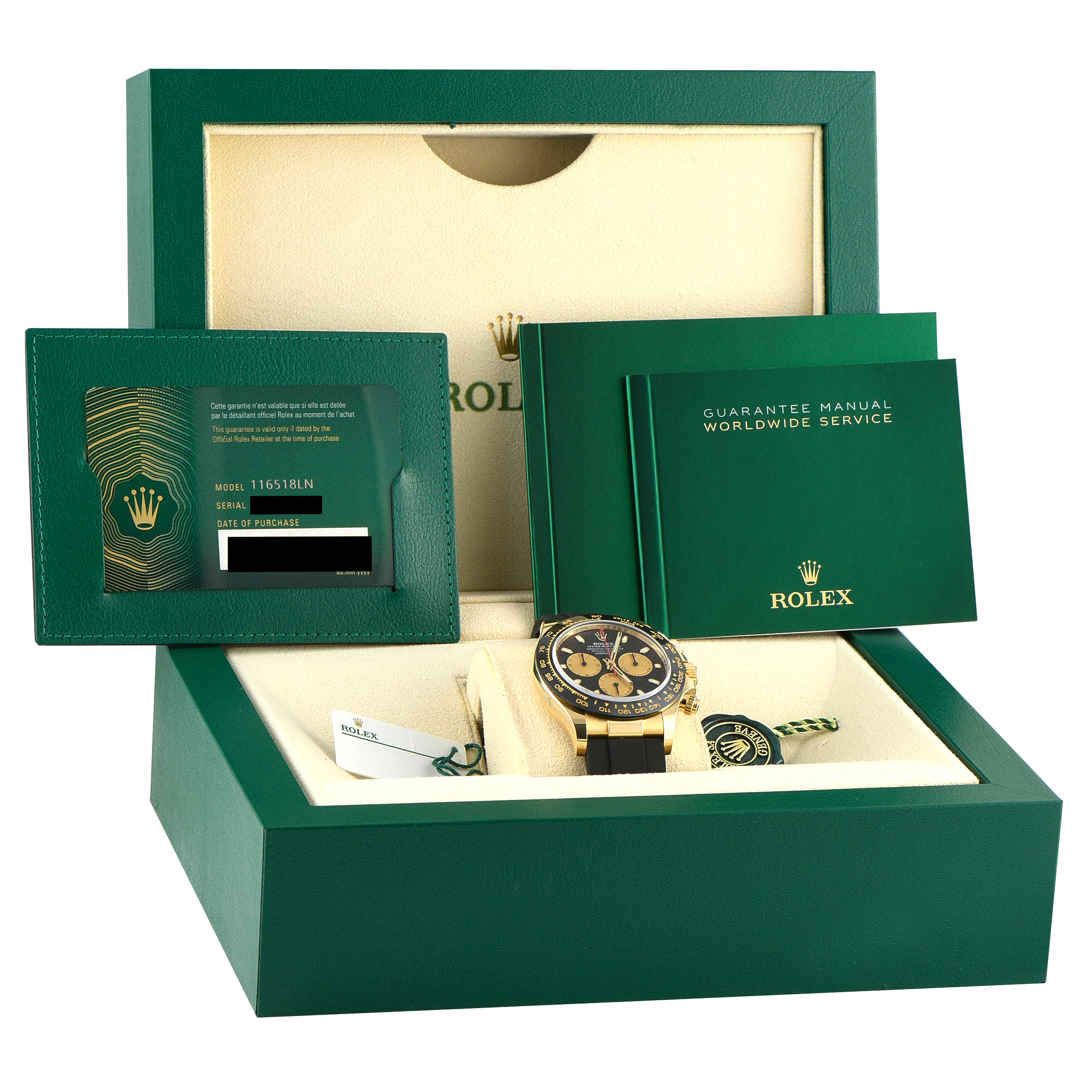 Rolex Daytona Black and Champagne Dial Yellow Gold Oysterflex Watch 116518LN