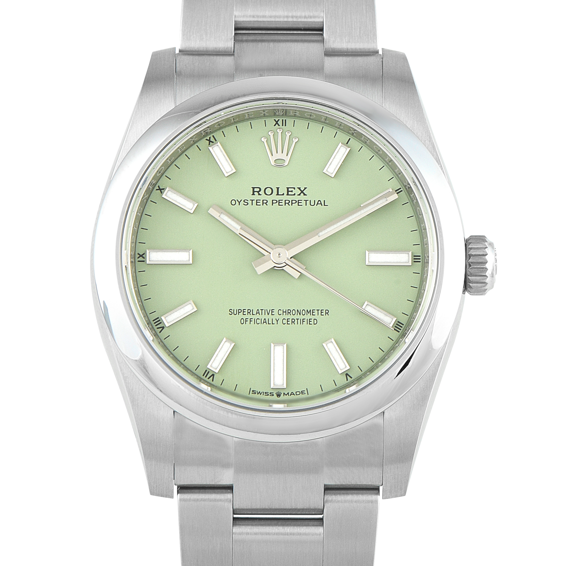Rolex Oyster Perpetual 34 Pistachio Dial Steel Watch 124200