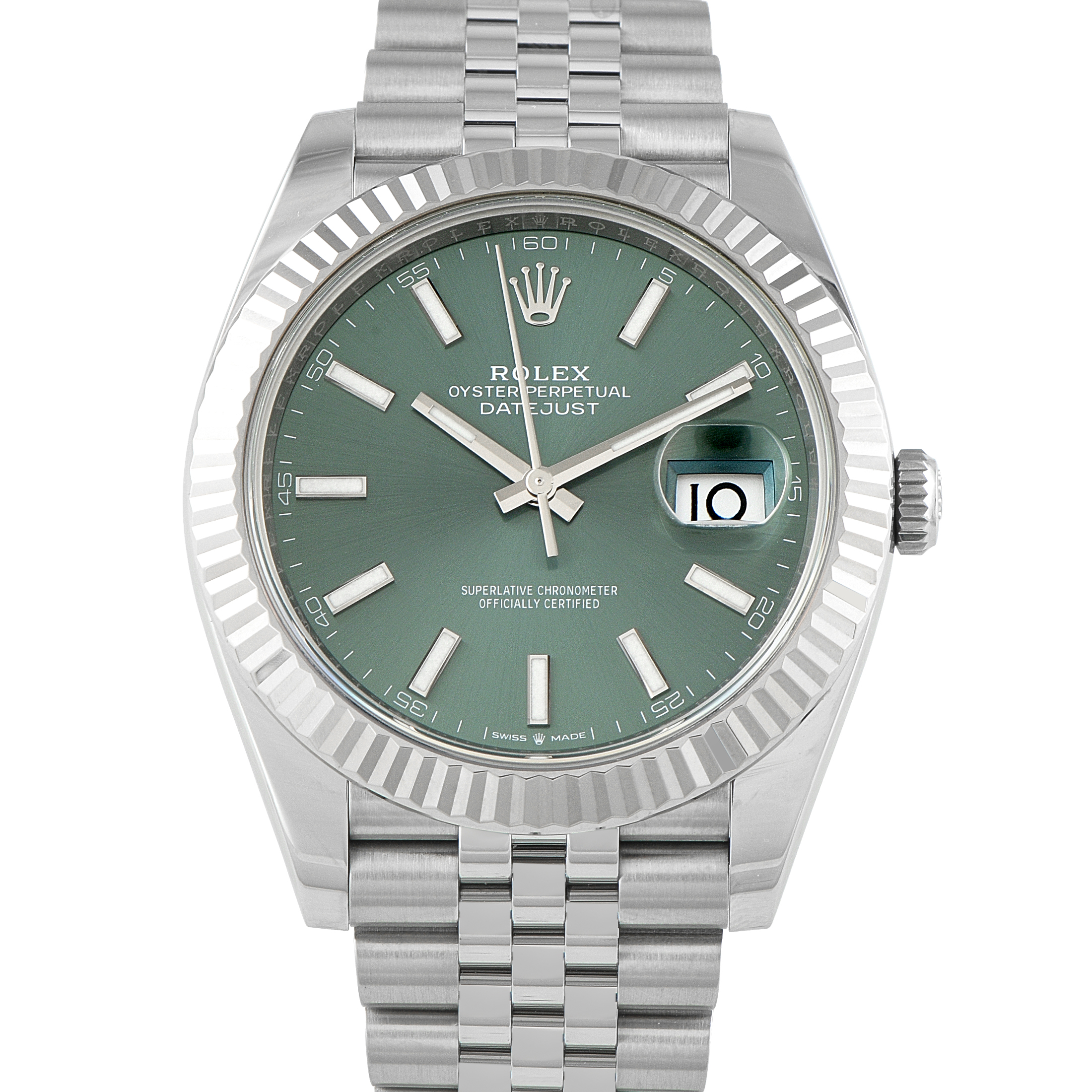 Rolex Datejust 41 Green Dial Steel and White Gold Jubilee Watch 126334-0028