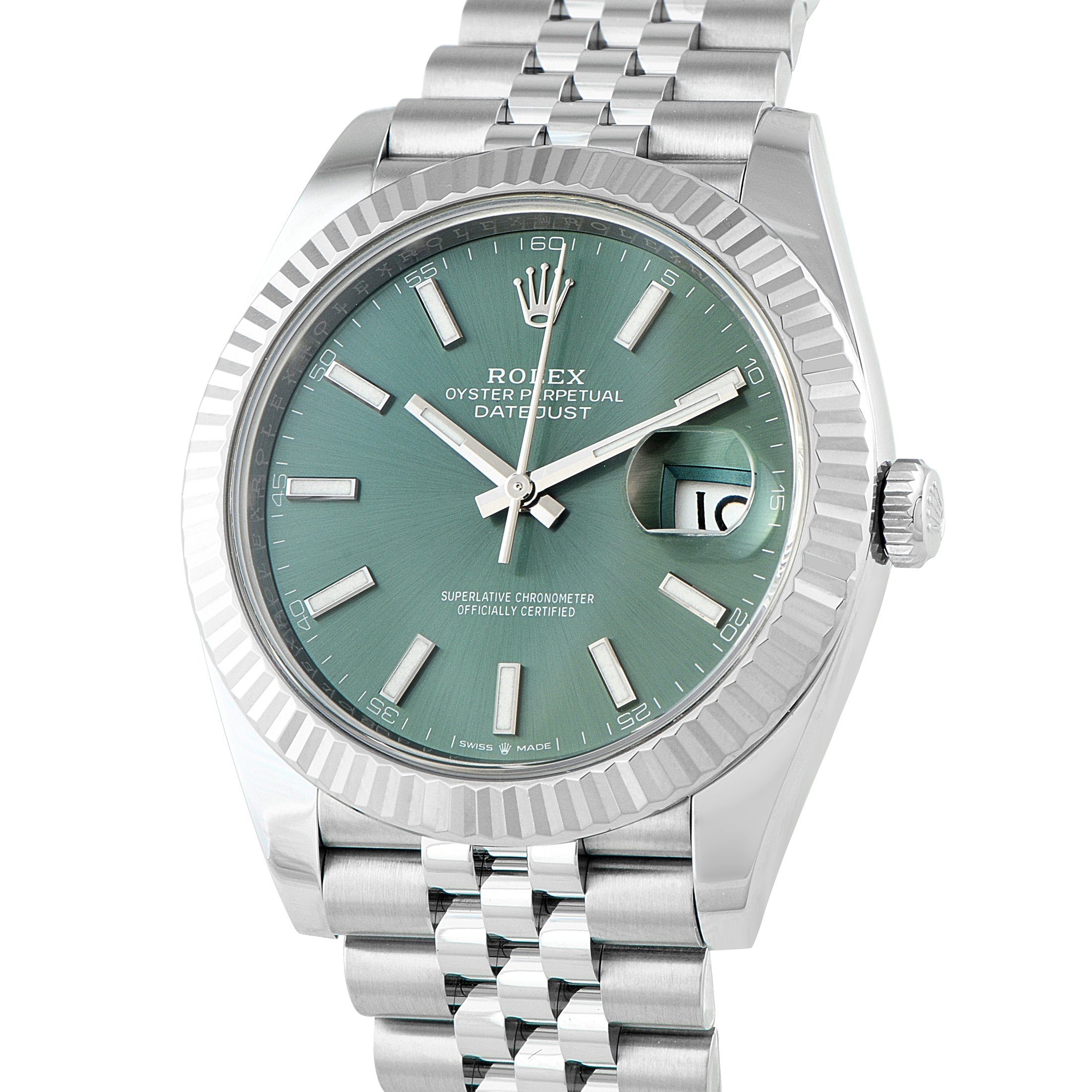 Rolex Datejust 41 Green Dial Steel and White Gold Jubilee Watch 126334-0028