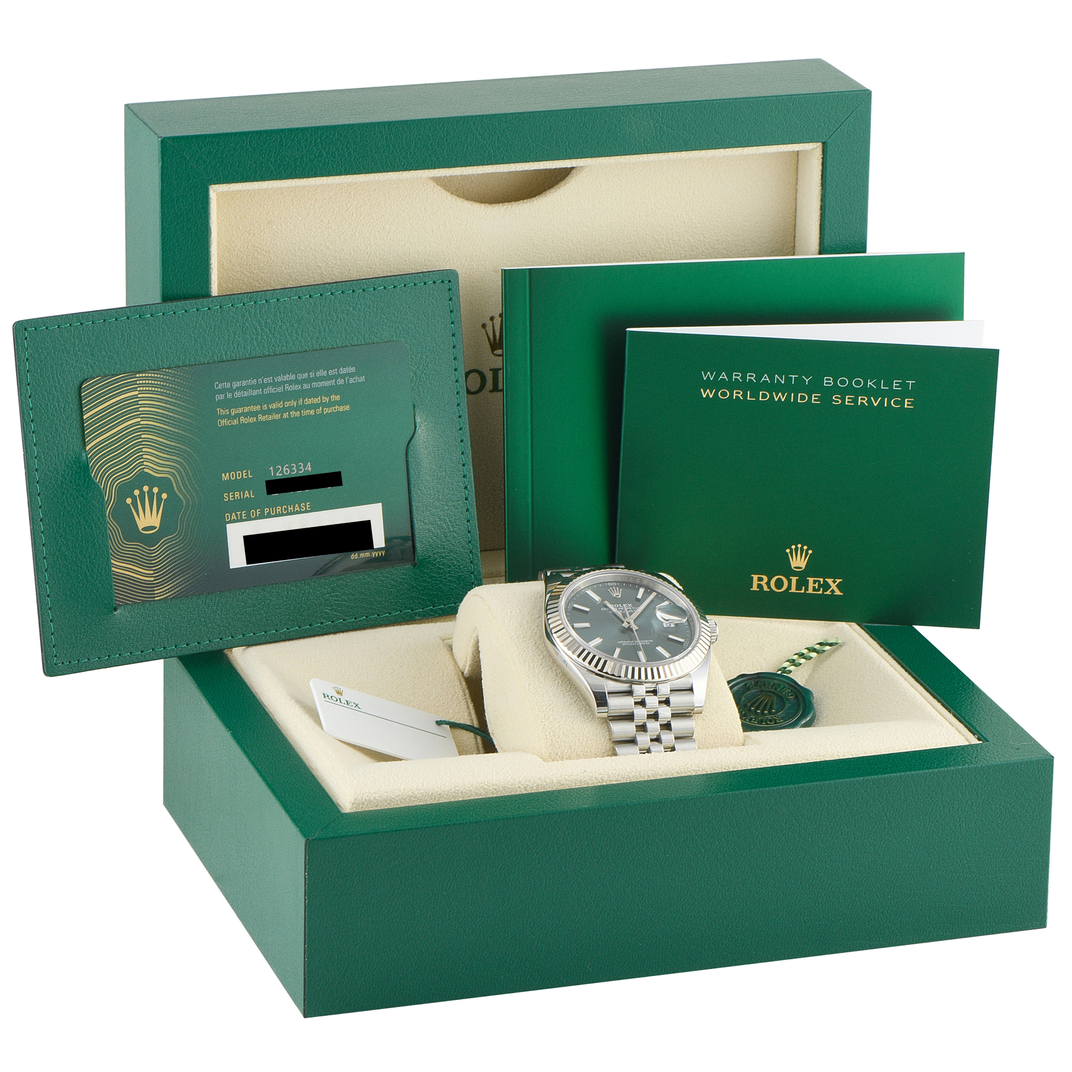 Rolex Datejust 41 Green Dial Steel and White Gold Jubilee Watch 126334-0028