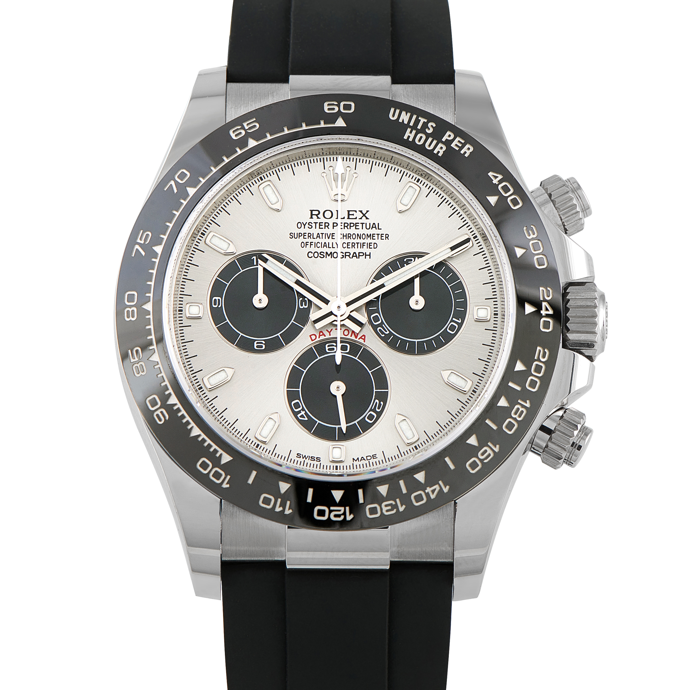 Rolex Daytona Silver Dial White Gold Oysterflex Watch 116519LN